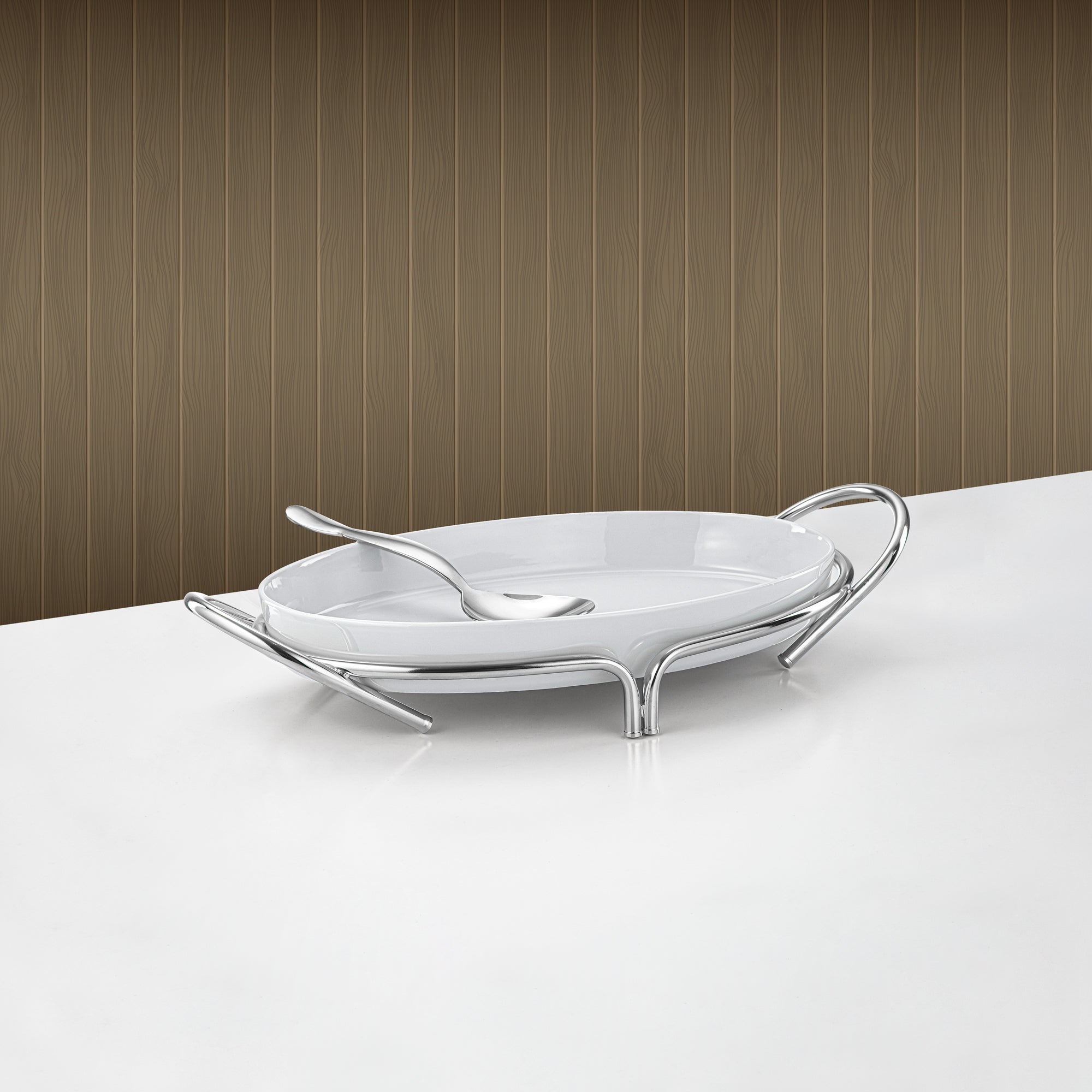 Almarjan Oval Serving Dish 36cm Silver & White