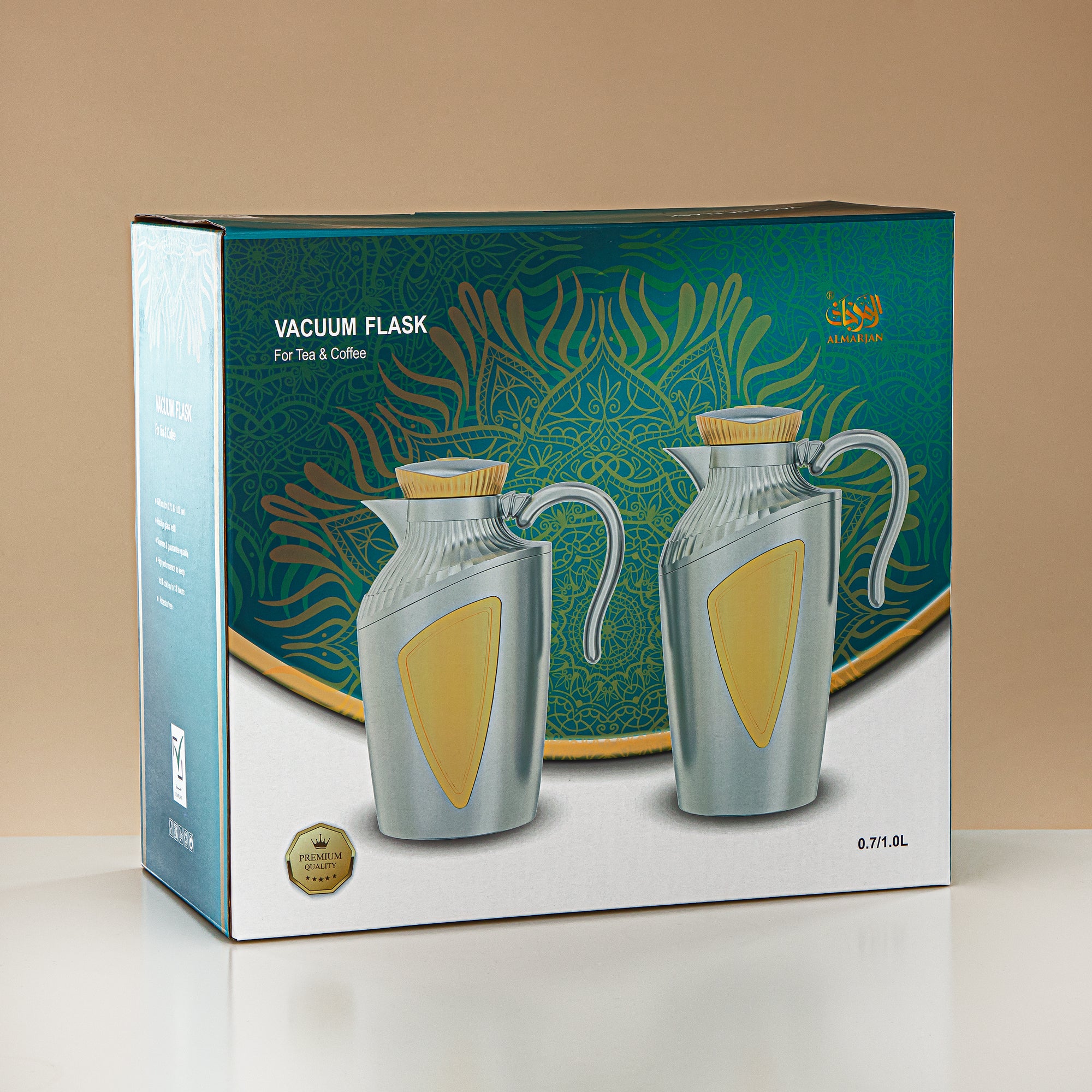 Almarjan 2 Pieces Vacuum Flask Set Matt White & Gold - UWP-0700/1000 Q330YZE22