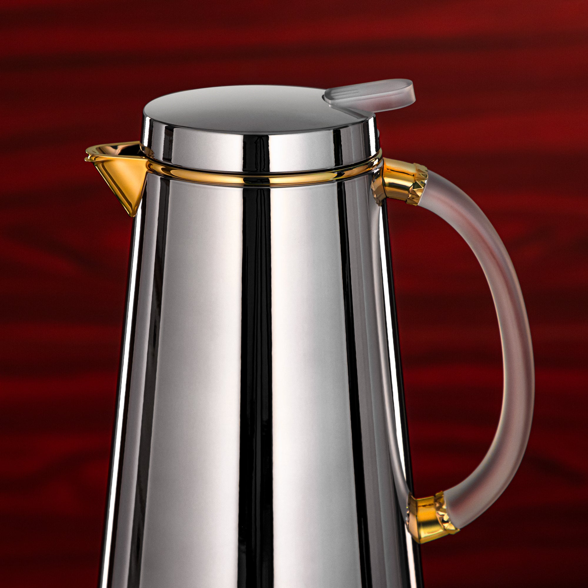 Almarjan Vacuum Flask Metal 1 Liter Silver with Golden Spout & Frost Handle (VOP-1000 CC95Y15) – Elegant Serving | Ramadan & Gatherings