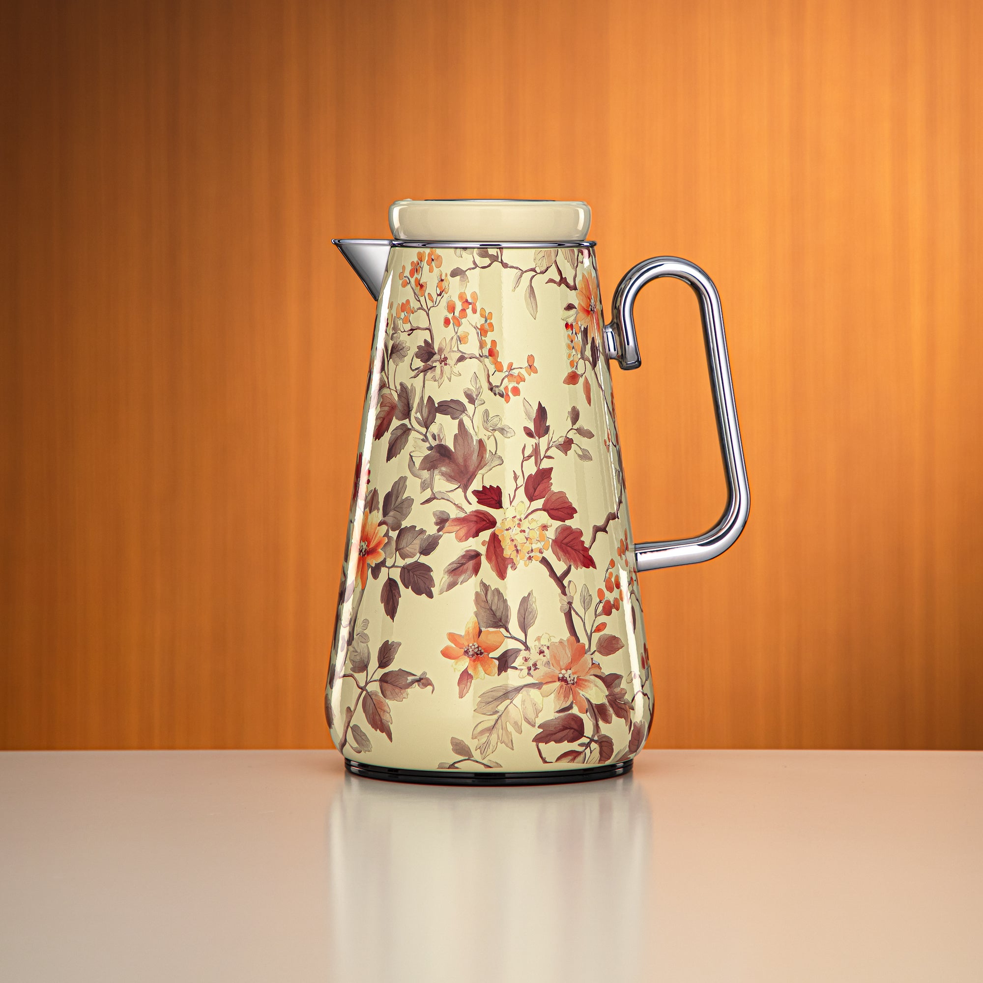 Almarjan Vacuum Flask 1L Floral & Silver