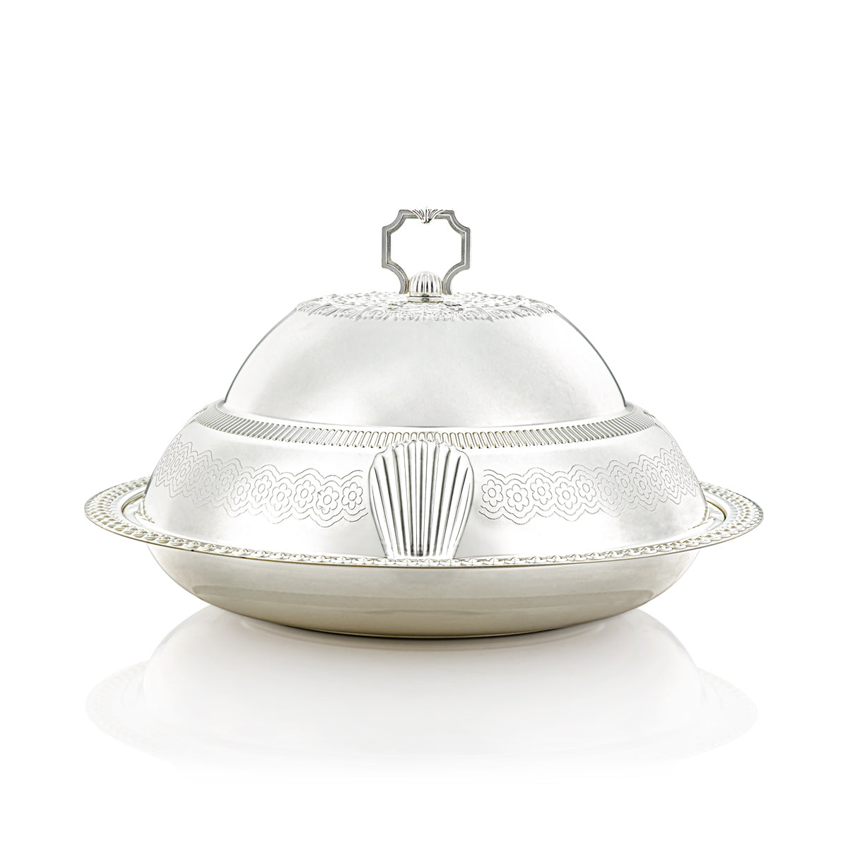 صينية المرجان 40 سم بغطاء من تشكيلة صدف فضي - RT4431L-S