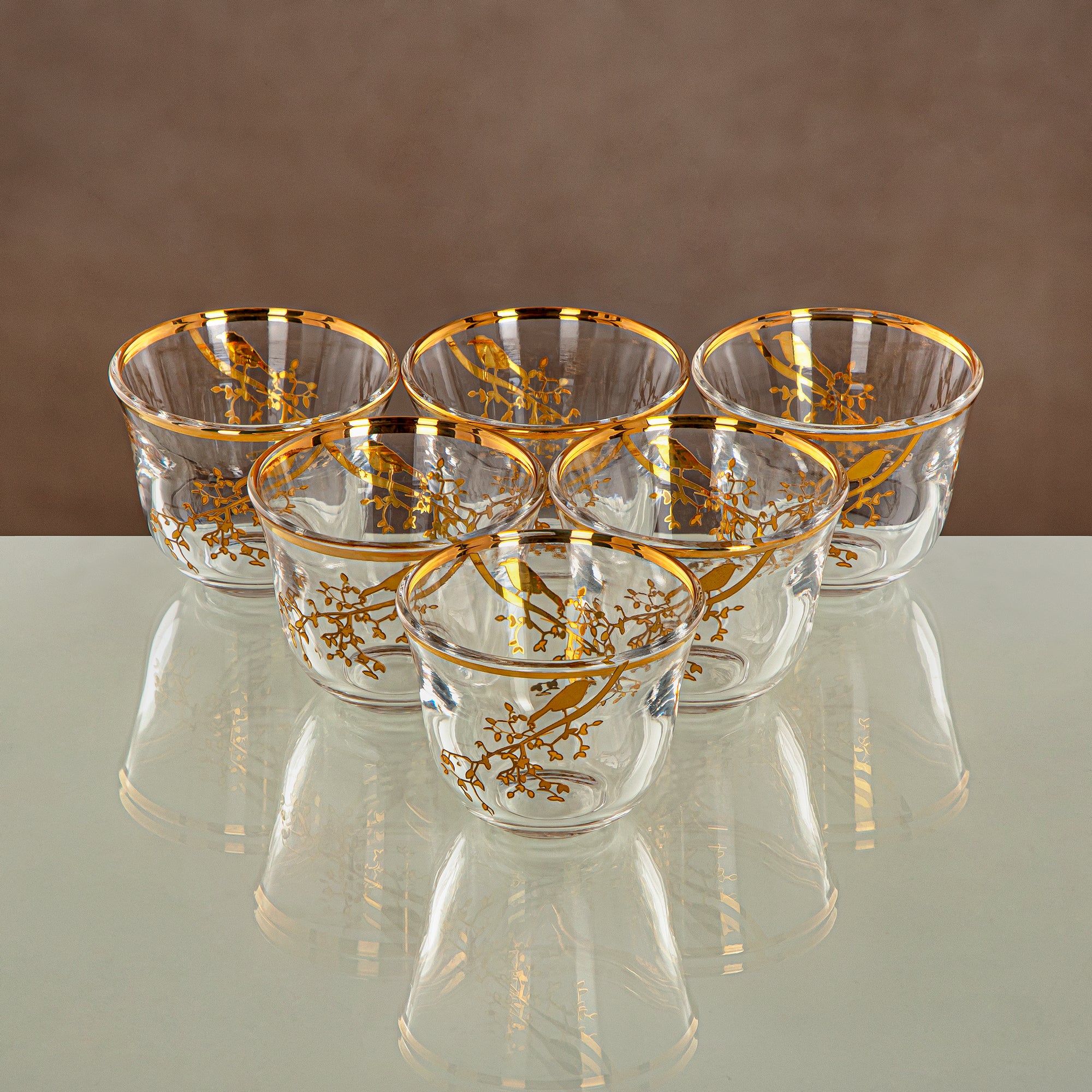 Almarjan Cawa Cup Set Clear & Gold 6 pieces (1013B-XQZT-GLD) Gatherings, special occasions, Ramadan, eid