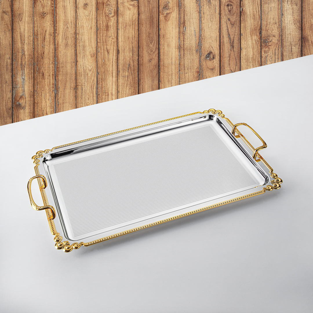 Almarjan Serving Tray, Silver & Golden (332XL-SG) | Ramadan & Special Occasions