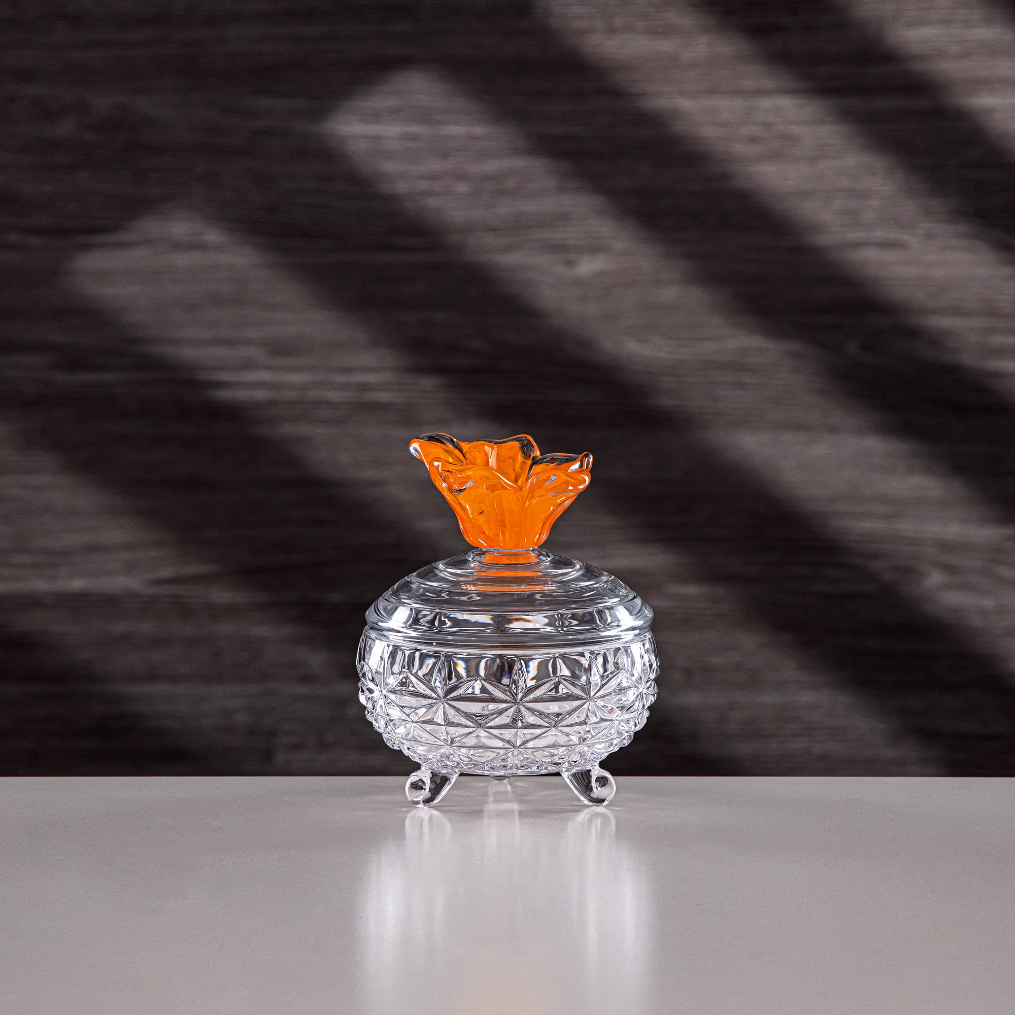Almarjan Sugar Bowl 10cm Glass Clear with Orange Flower