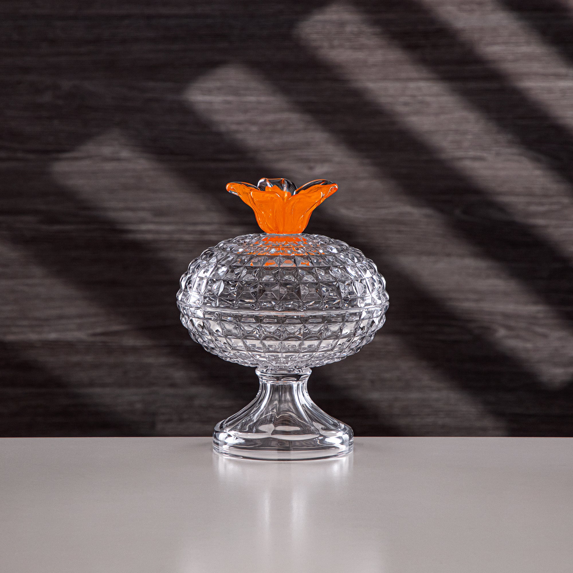 Almarjan Candy Bowl 14.5cm Glass Clear with Orange Flower