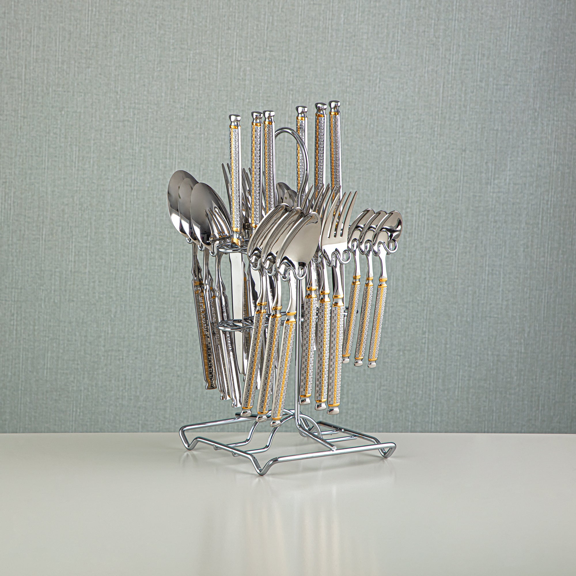 Almarjan Stainless Steel 24 Pieces Cutlery Set Silver & Gold - CUT0010258