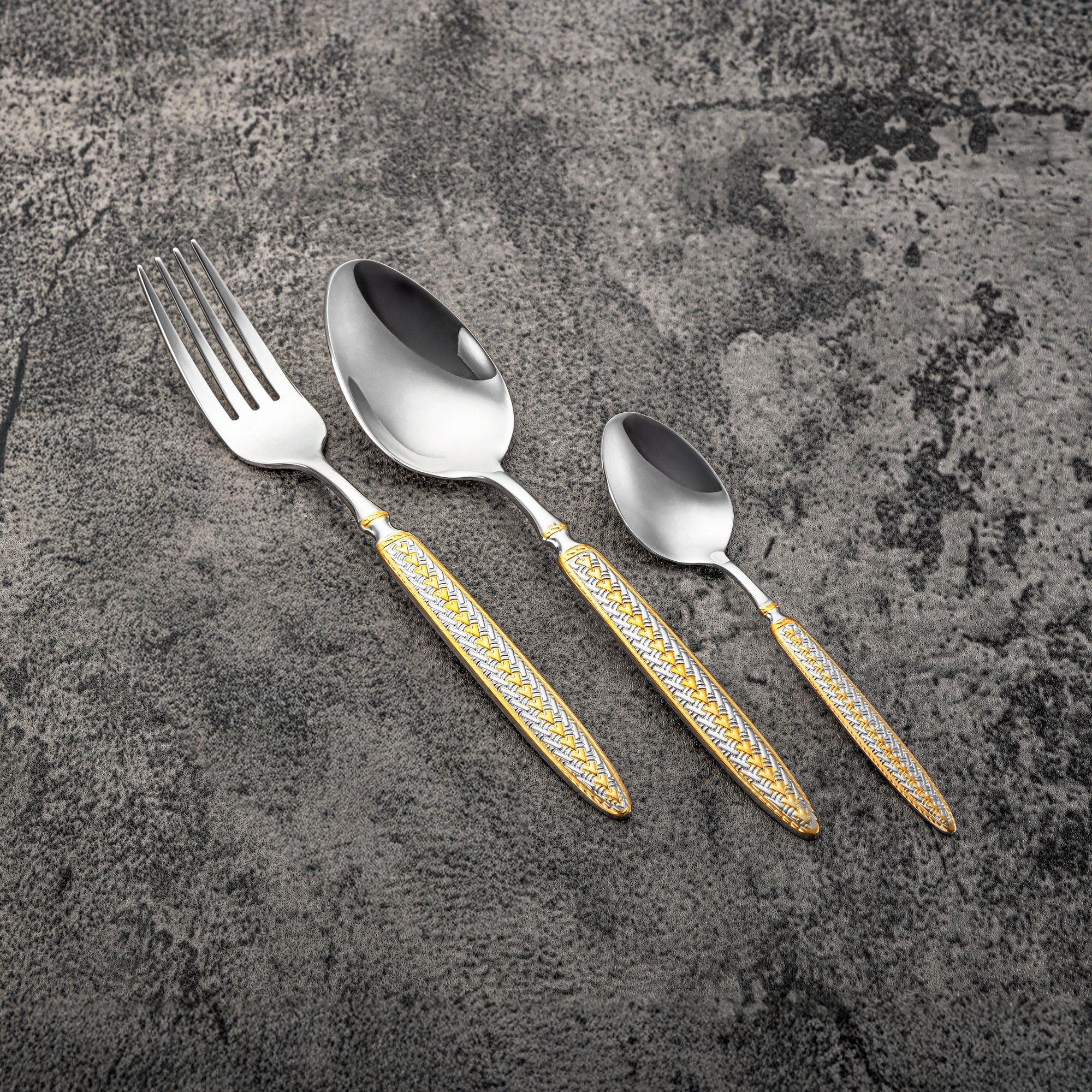 Almarjan Cutlery Set 36 Pieces, Stainless Steel, With Stand, Silver & Gold (CUT0010442) Elegant Cutlery Set