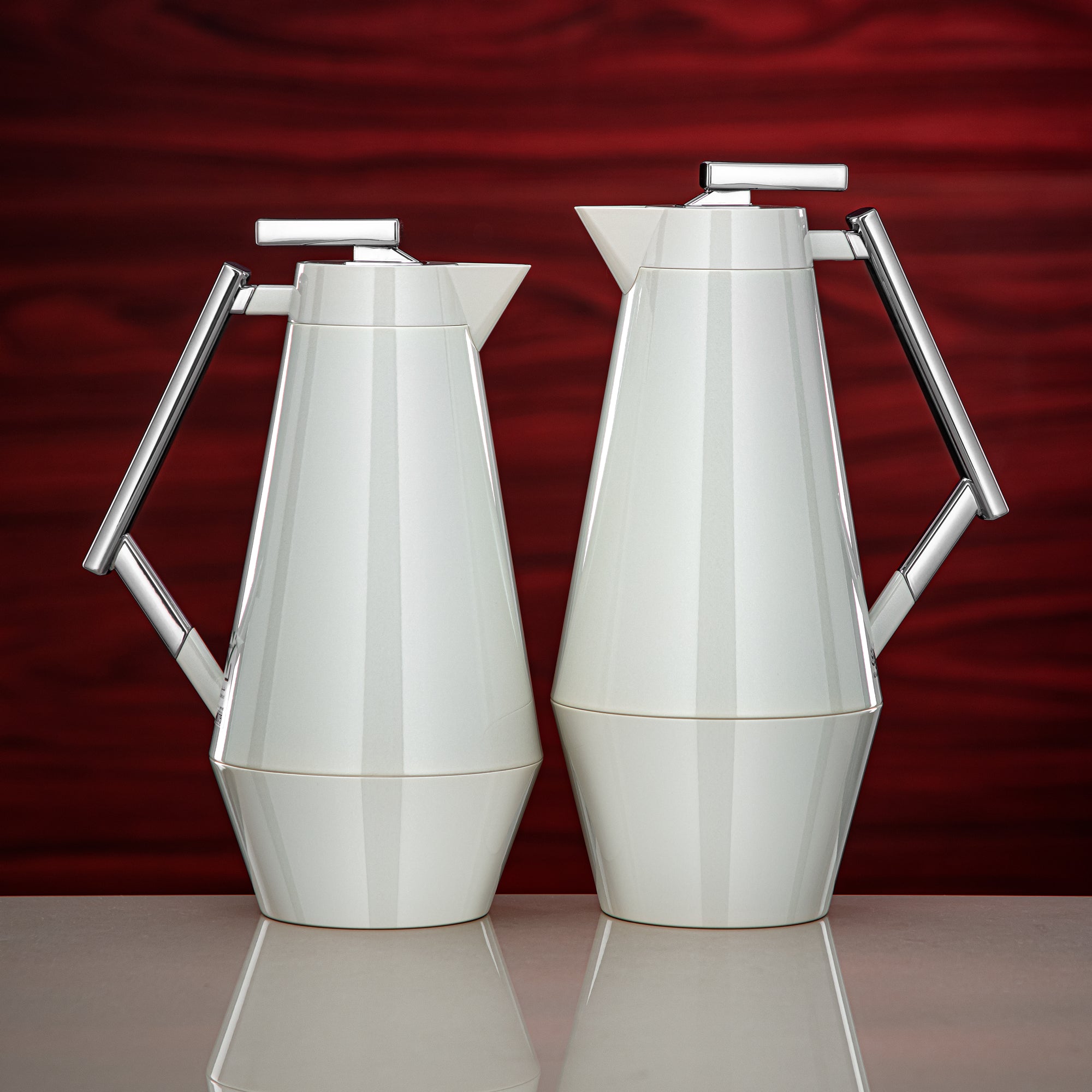 Almarjan Vacuum Flask Set 0.7L & 1L Pearl White & Silver