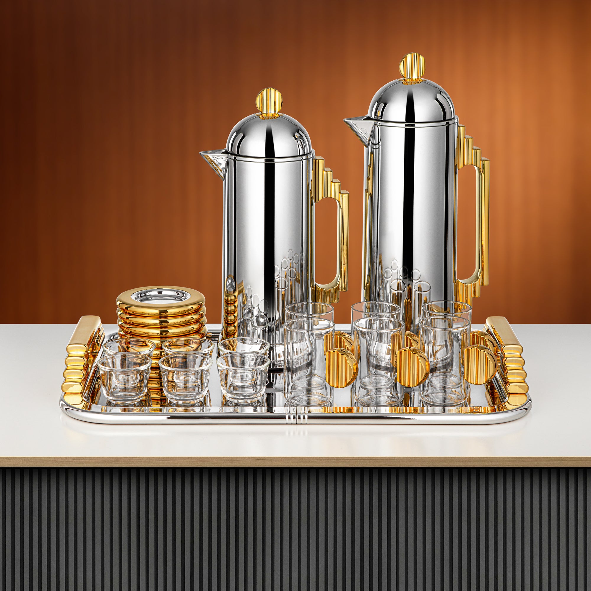 Almarjan Tea & Coffee Set 21 Pieces Silver & Gold