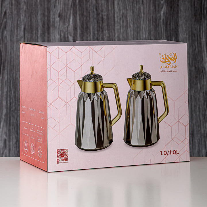 Almarjan Vacuum Flask Set - 1L + 1L, ABS, Silver & Gold, Mirror Finish | FG209AB-100 NI/G