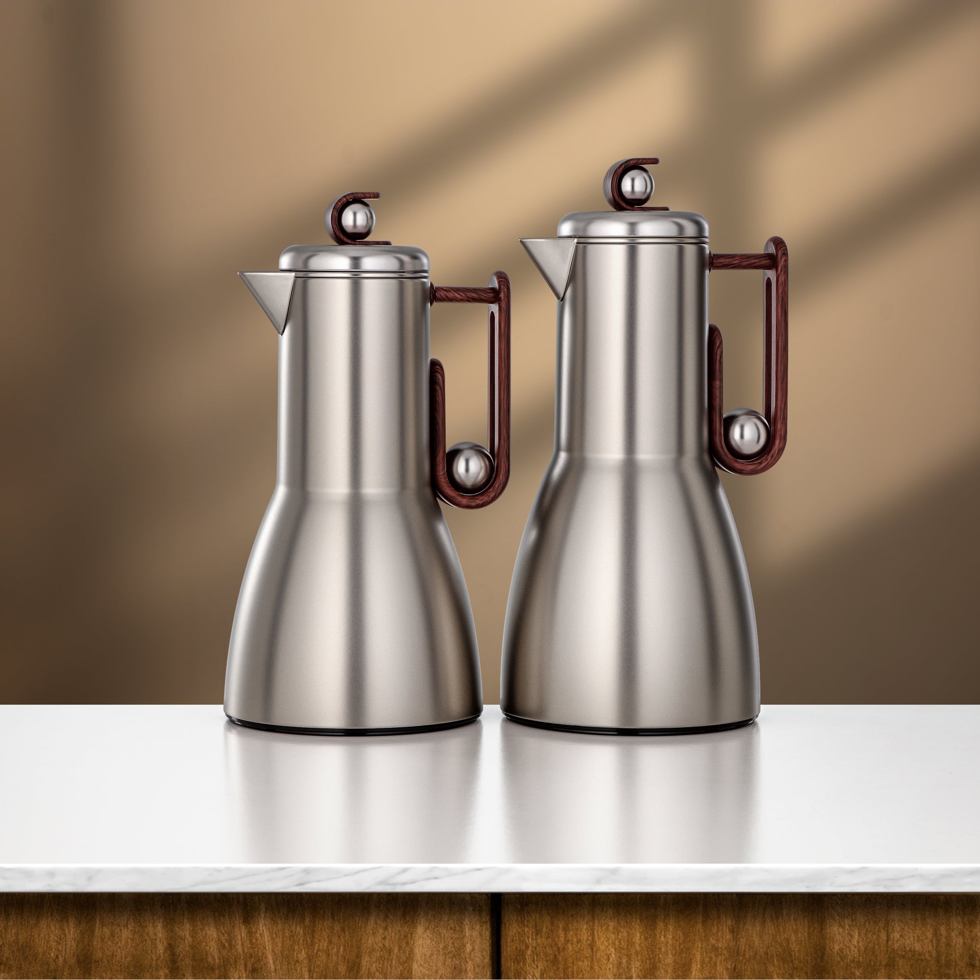 Almarjan 2-Piece Vacuum Flask Set – Matt Nickel & Dark Wood