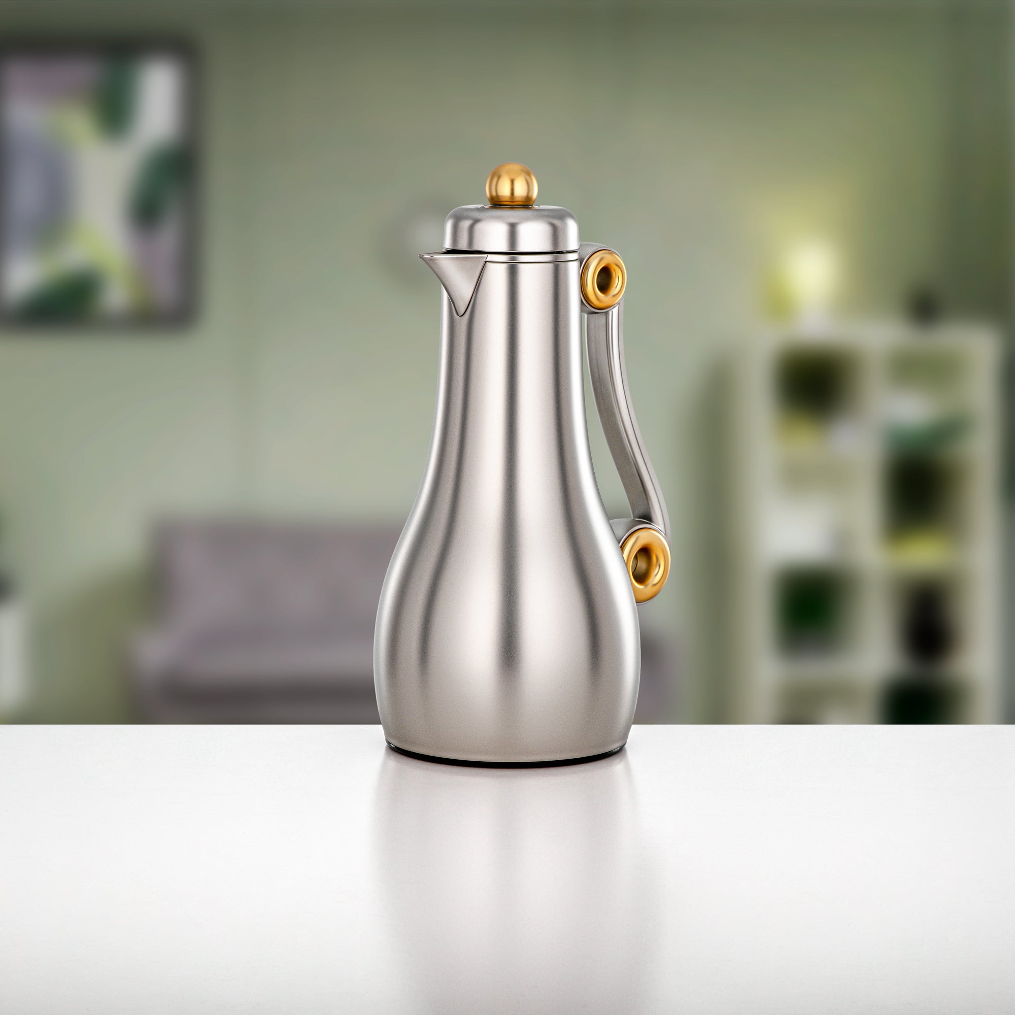Almarjan 2 Pieces Vacuum Flask Set, Matt Nickel & Matt Gold