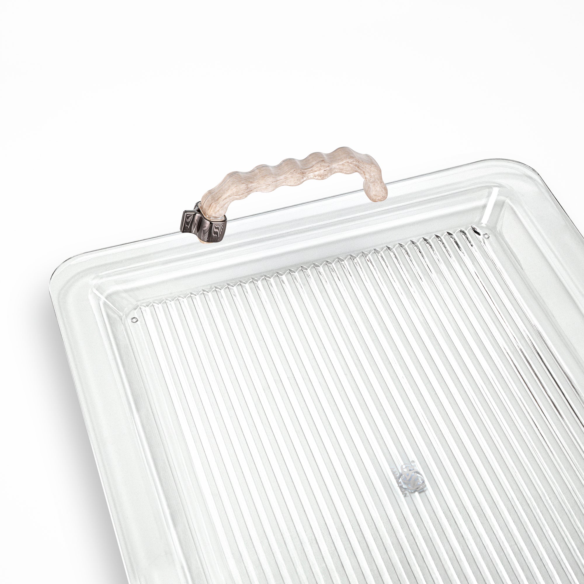 Almarjan 50 cm Acrylic Serving Tray, Gun Black & Travertine Marble
