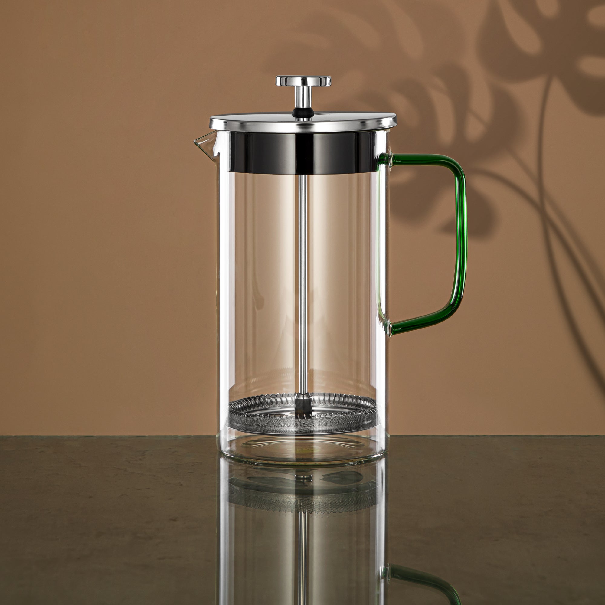 Almarjan French Press, Borosilicate Glass, 1L, Clear & Green (GLS0010134) - Elegant Serveware