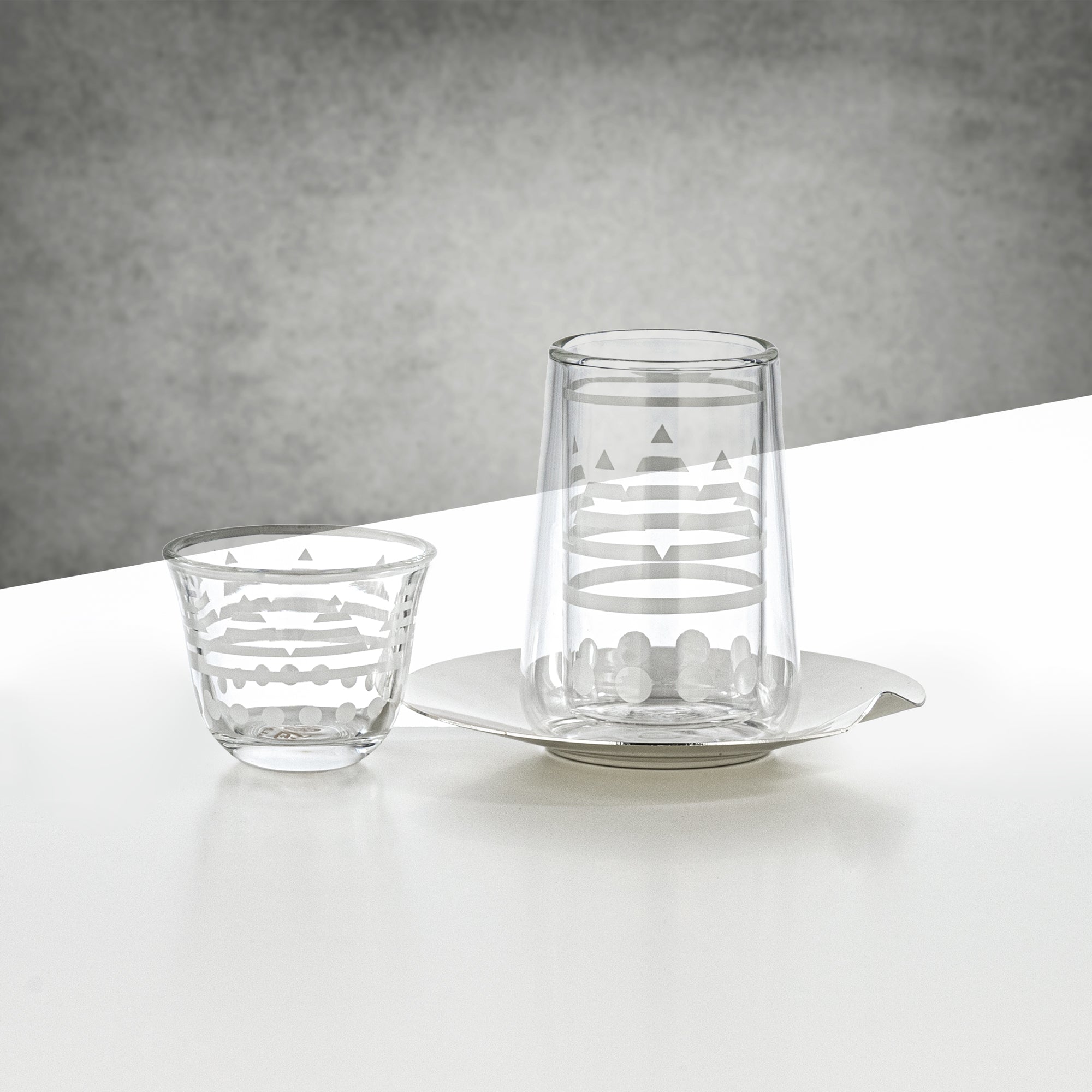 Almarjan Tea & Coffee Glass Set 18 Pieces Clear with White Pattern