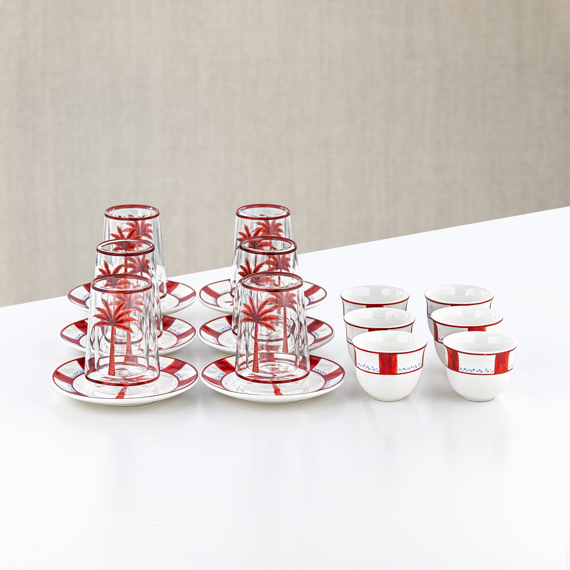 Almarjan Tea & Arabic Coffee Set 18 Pieces Glass & Porcelain