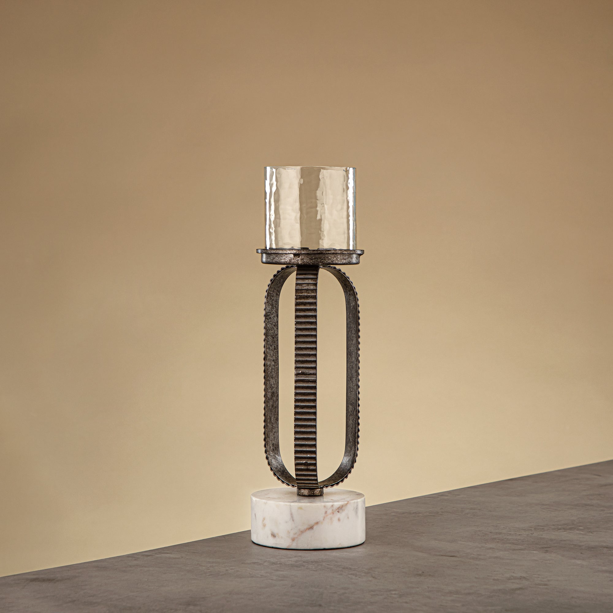 Almarjan Pillar Candle Holder 34cm Rustic Silver