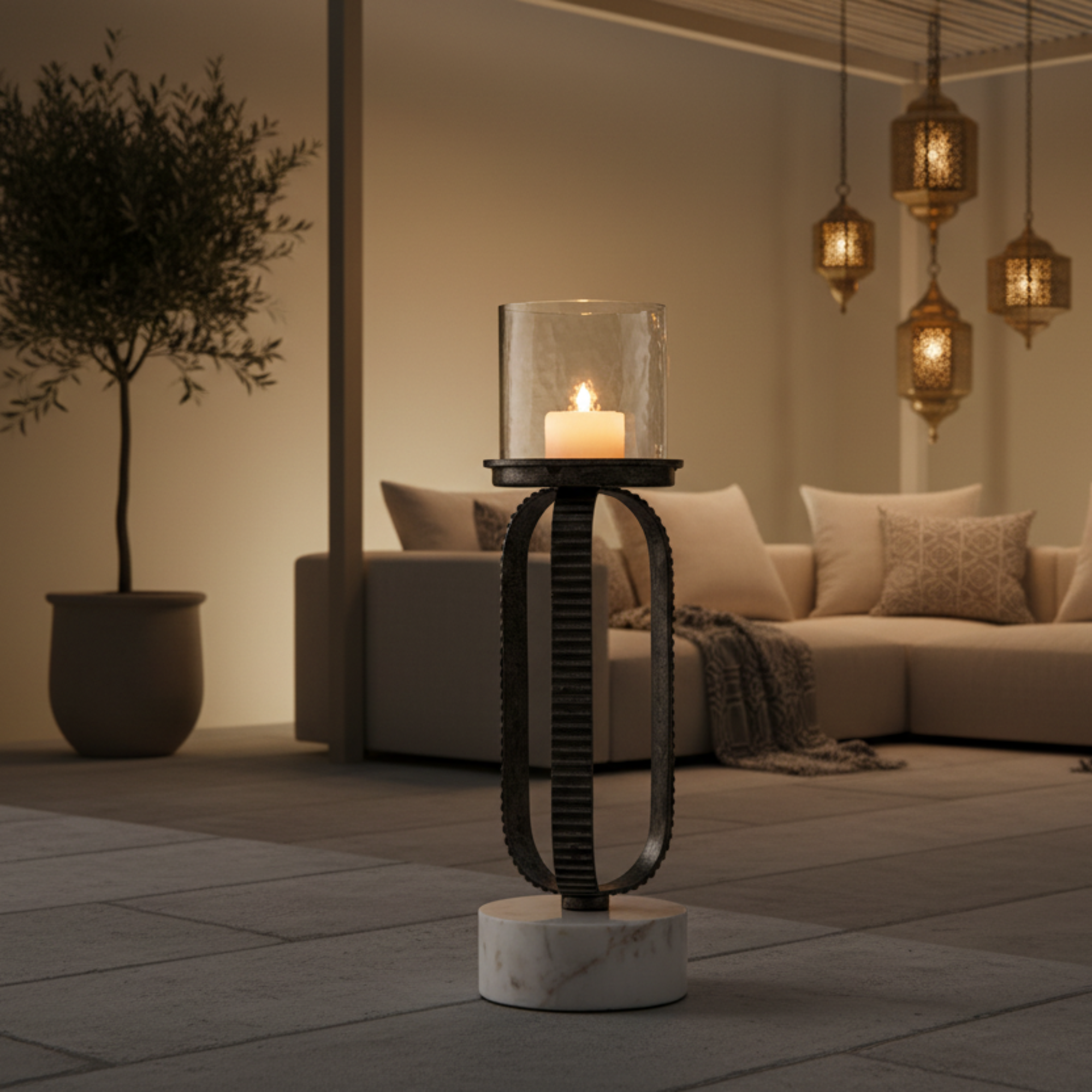 حامل شموع المرجان العمودي 34 سم فضي ريفي