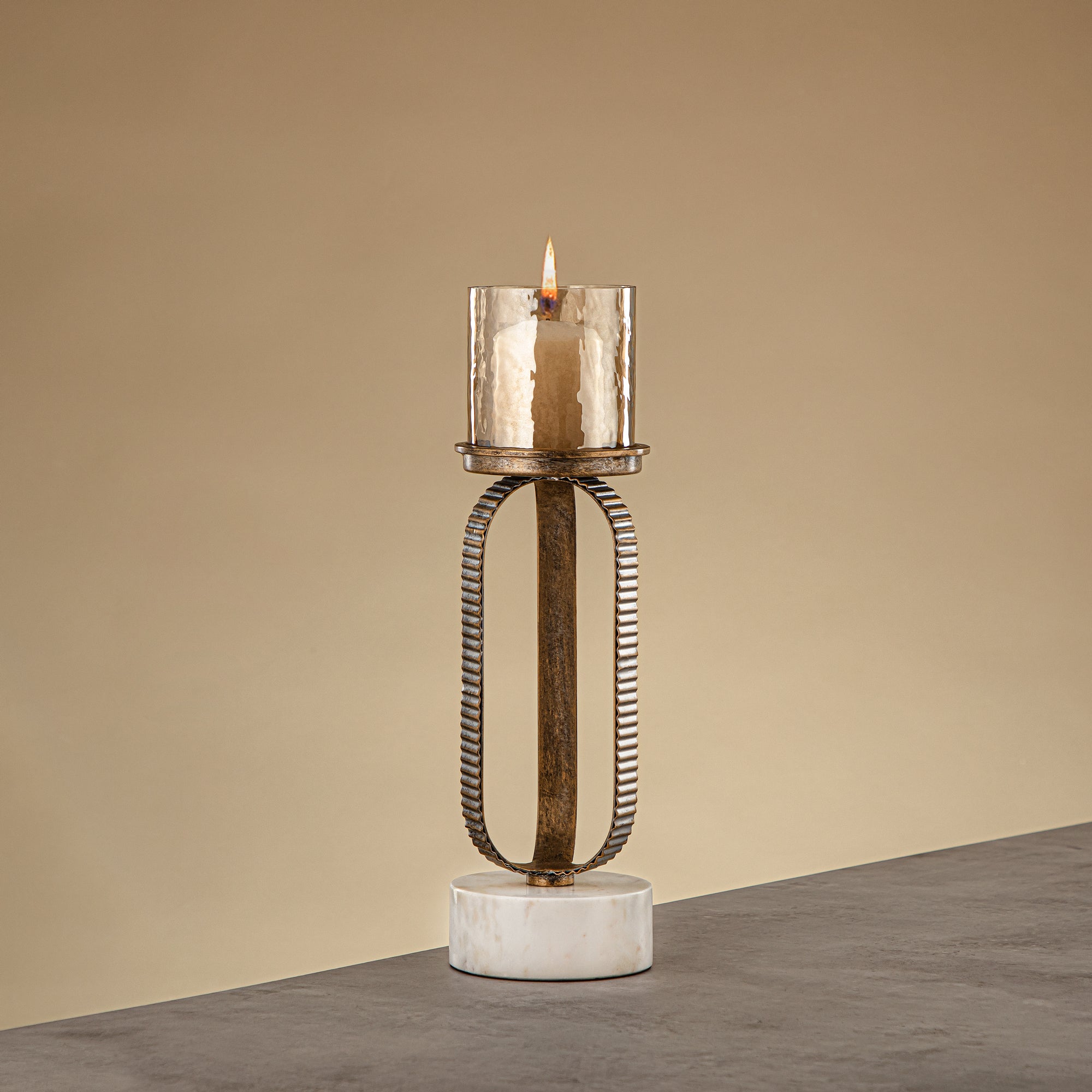 Almarjan Pillar Candle Holder 34cm Champagne Gold