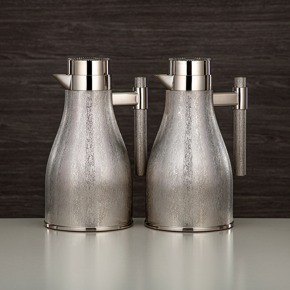 Almarjan Vacuum Flask Set ABS Push Button 1L + 1L Nickel (GOK-N-N-N)