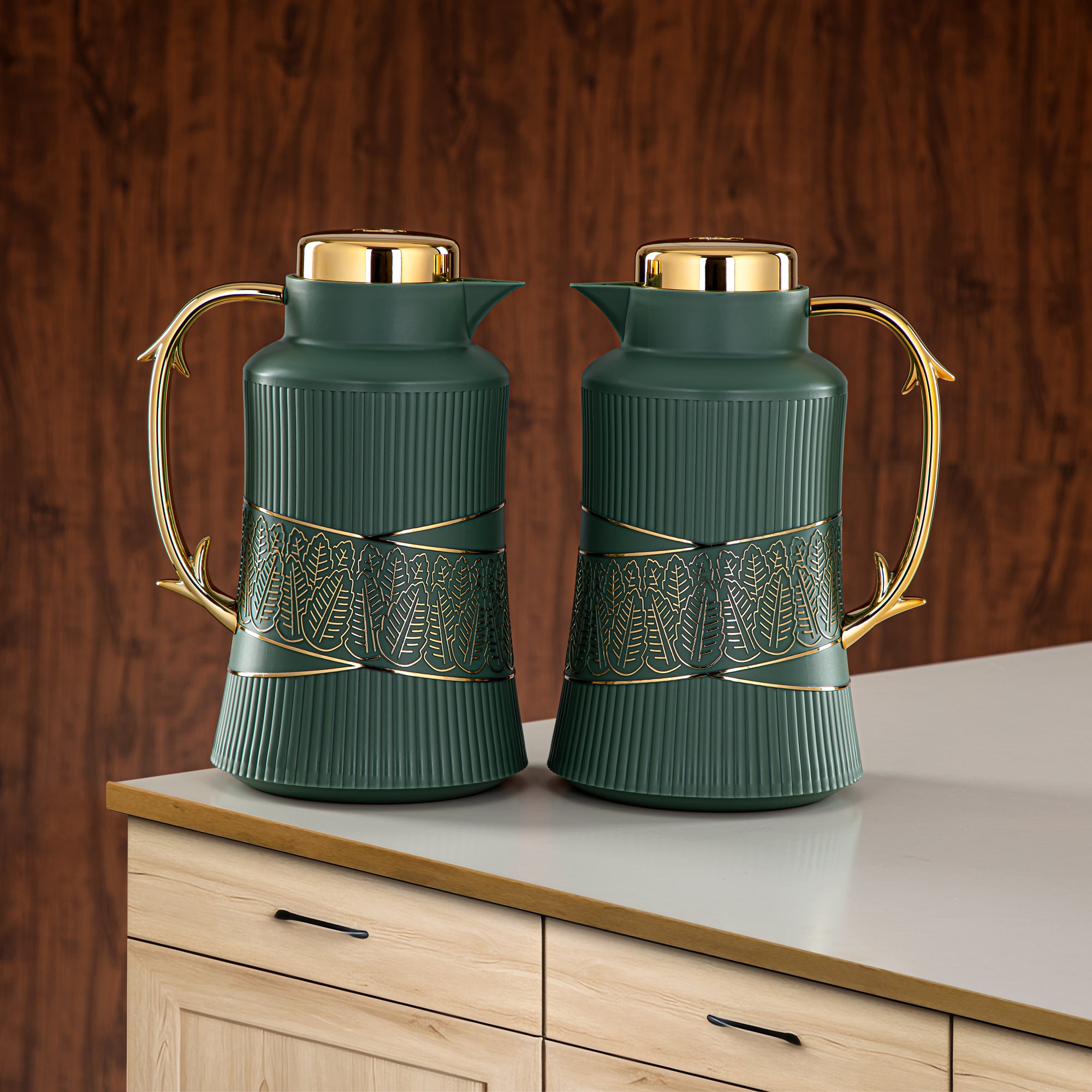 Almarjan 2 Pieces Vacuum Flask Set Sage Green & Gold - GT112AB-100 NGR/G