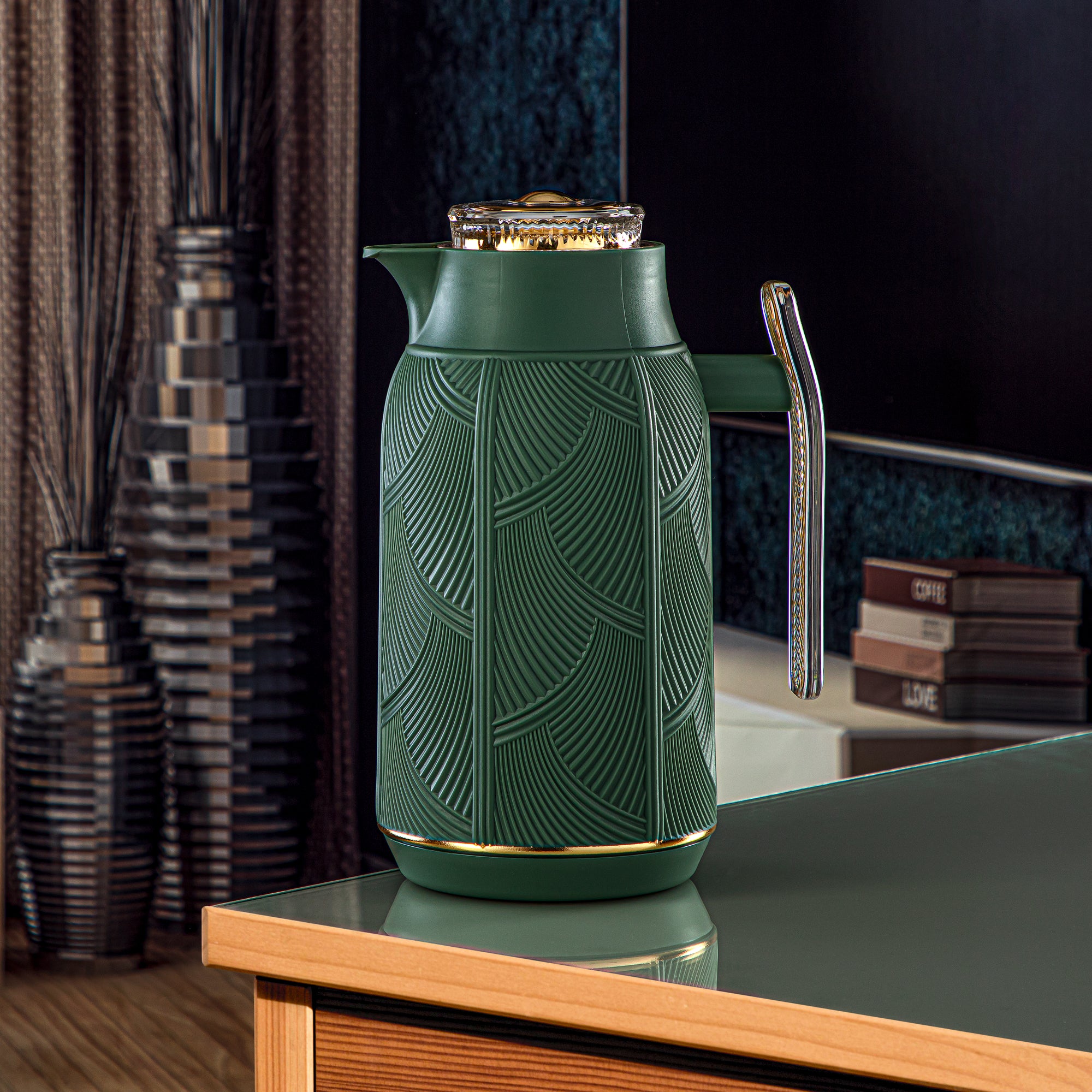 Almarjan 1 Liter Vacuum Flask Sage Green & Gold - GT113-100 NGR/G