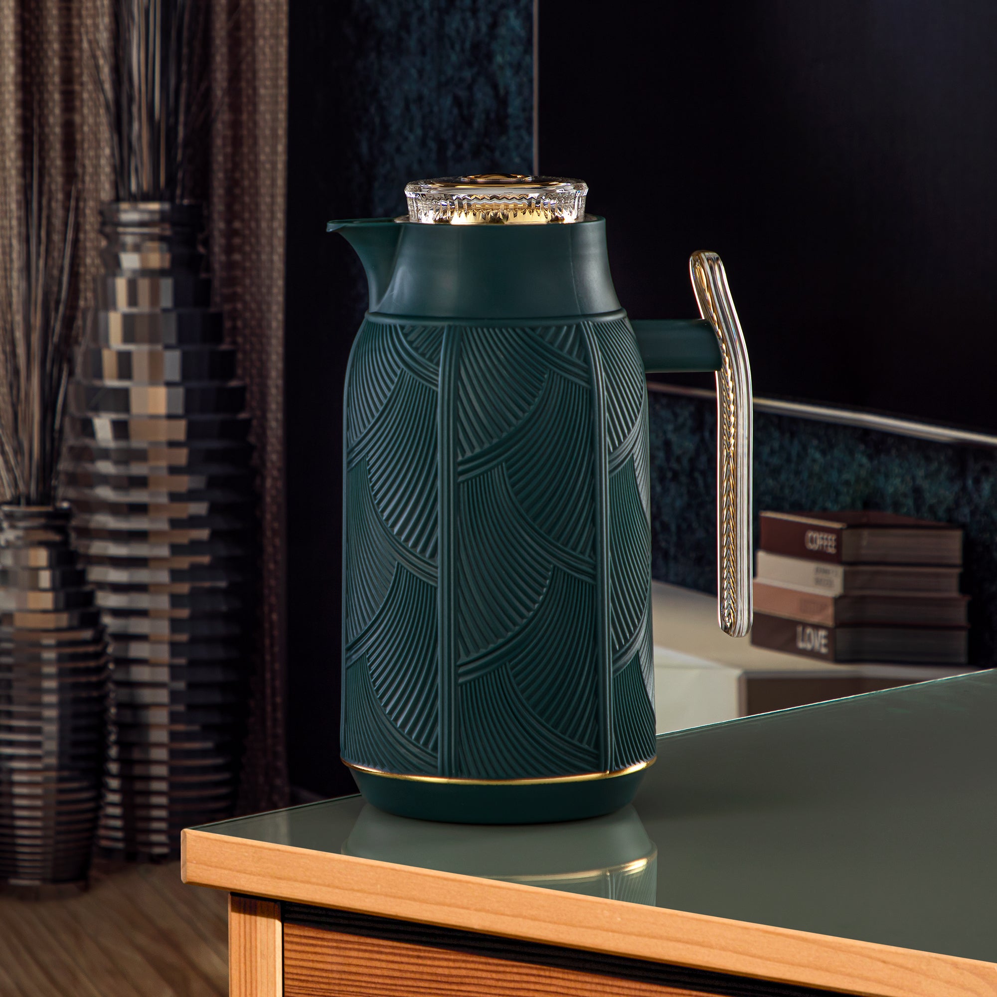 Almarjan 1 Liter Vacuum Flask Moss Green & Gold - GT113-100 NSM/G