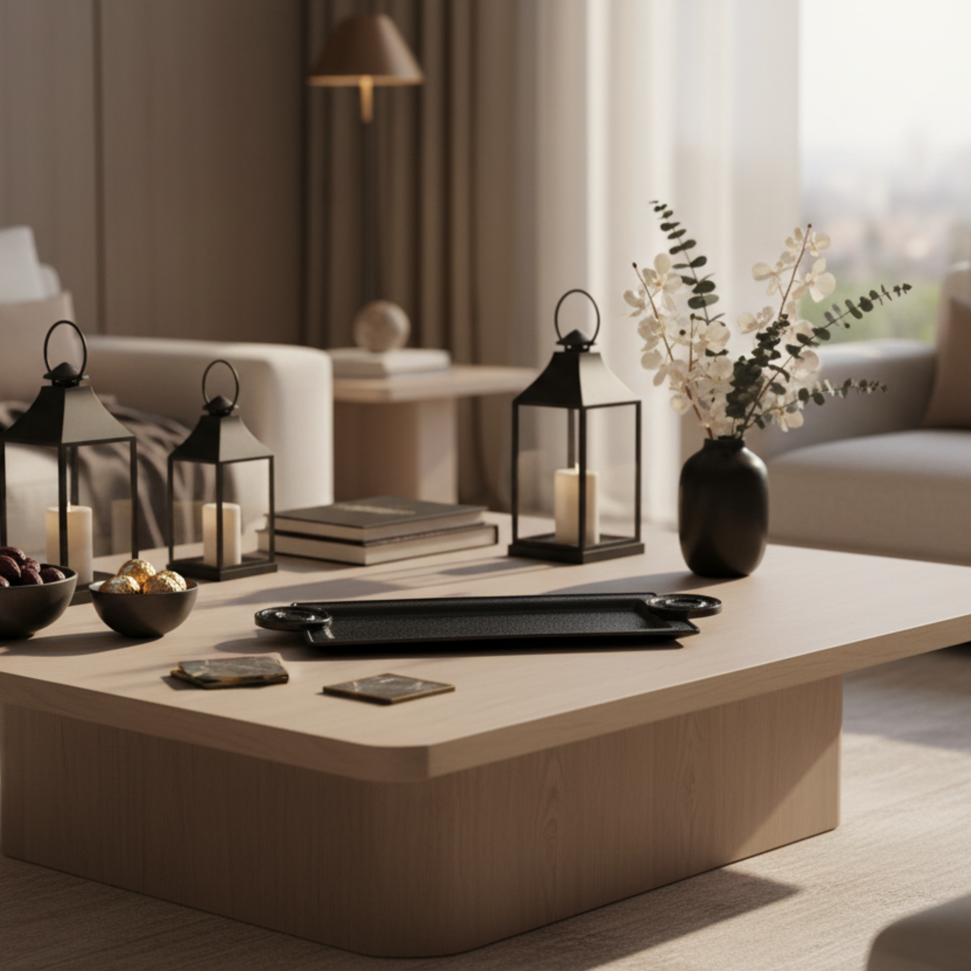 صينية تقديم المرجان 50 سم أسود متشقق