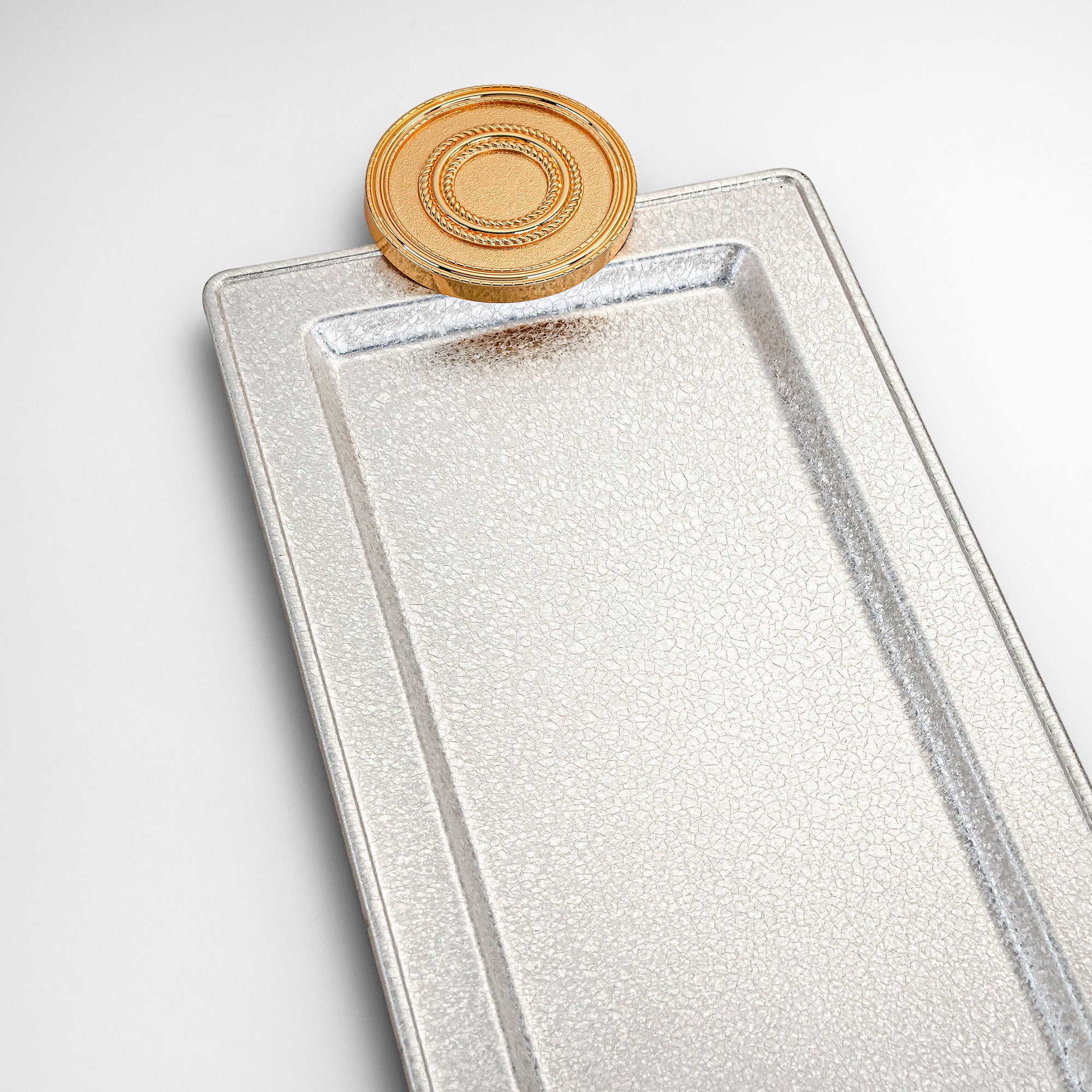 صينية تقديم المرجان 50 سم فضي وذهبي بتصميم متشقق