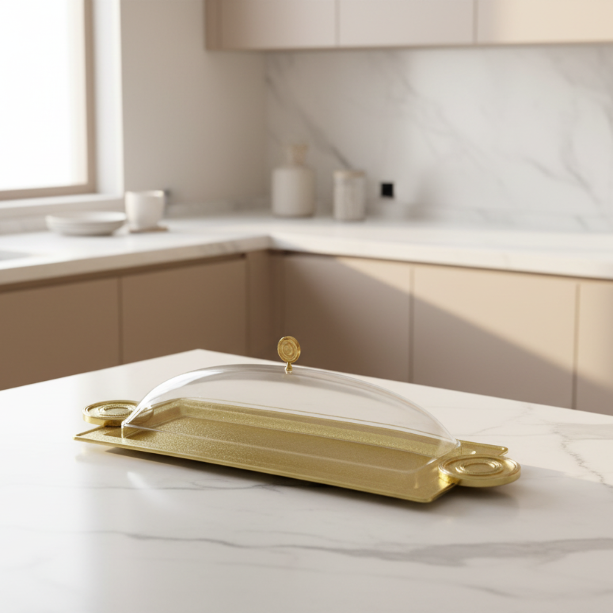 صينية تقديم المرجان مع غطاء 56 سم نحاس بتصميم متشقق