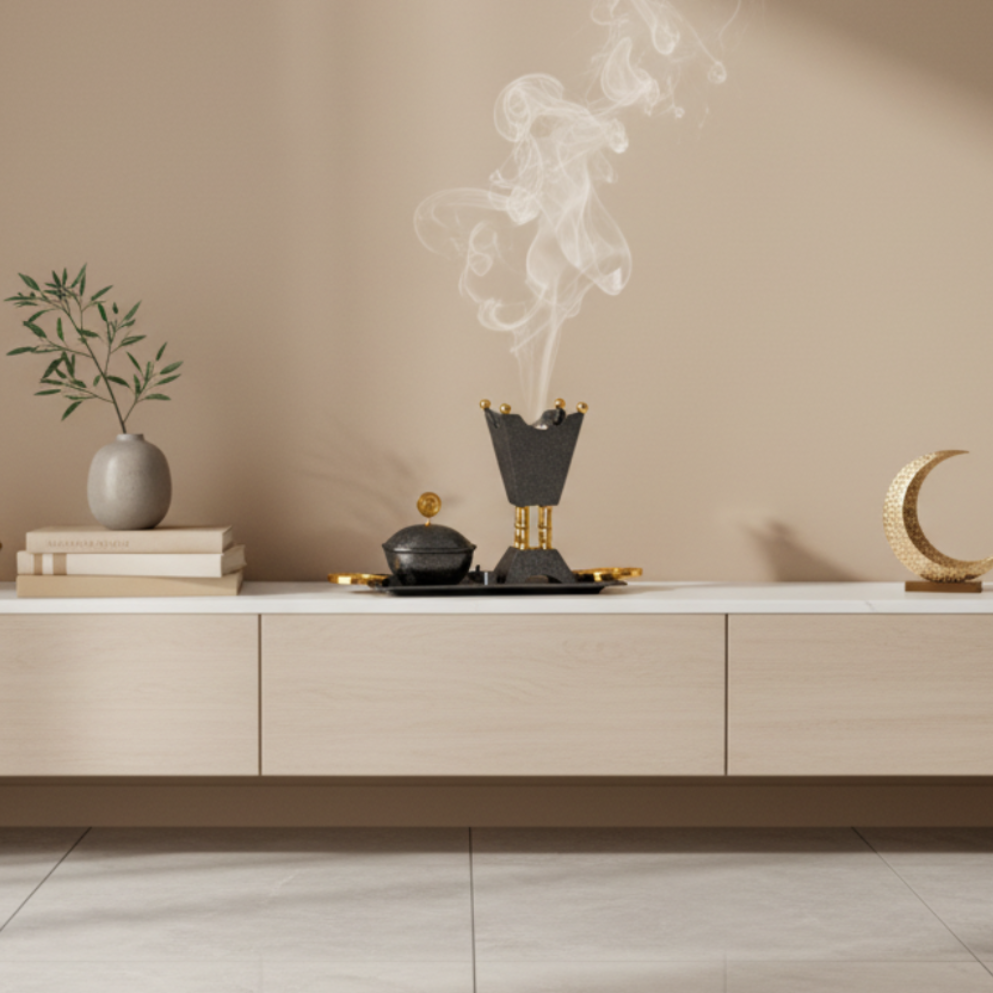 طقم مبخرة المرجان المكون من 3 قطع باللونين الأسود والذهبي