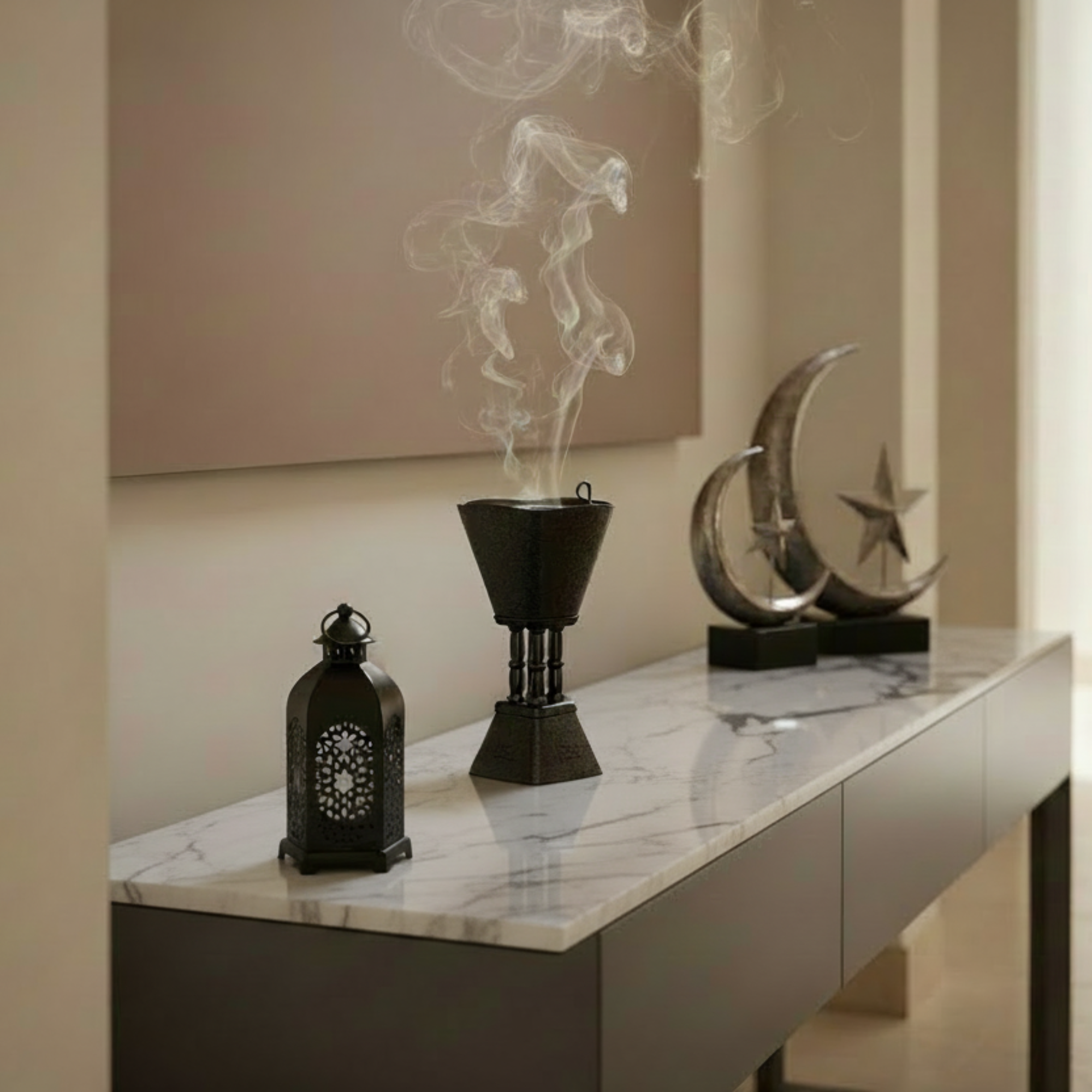 Almarjan Incense Burner Black Crackle 18cm