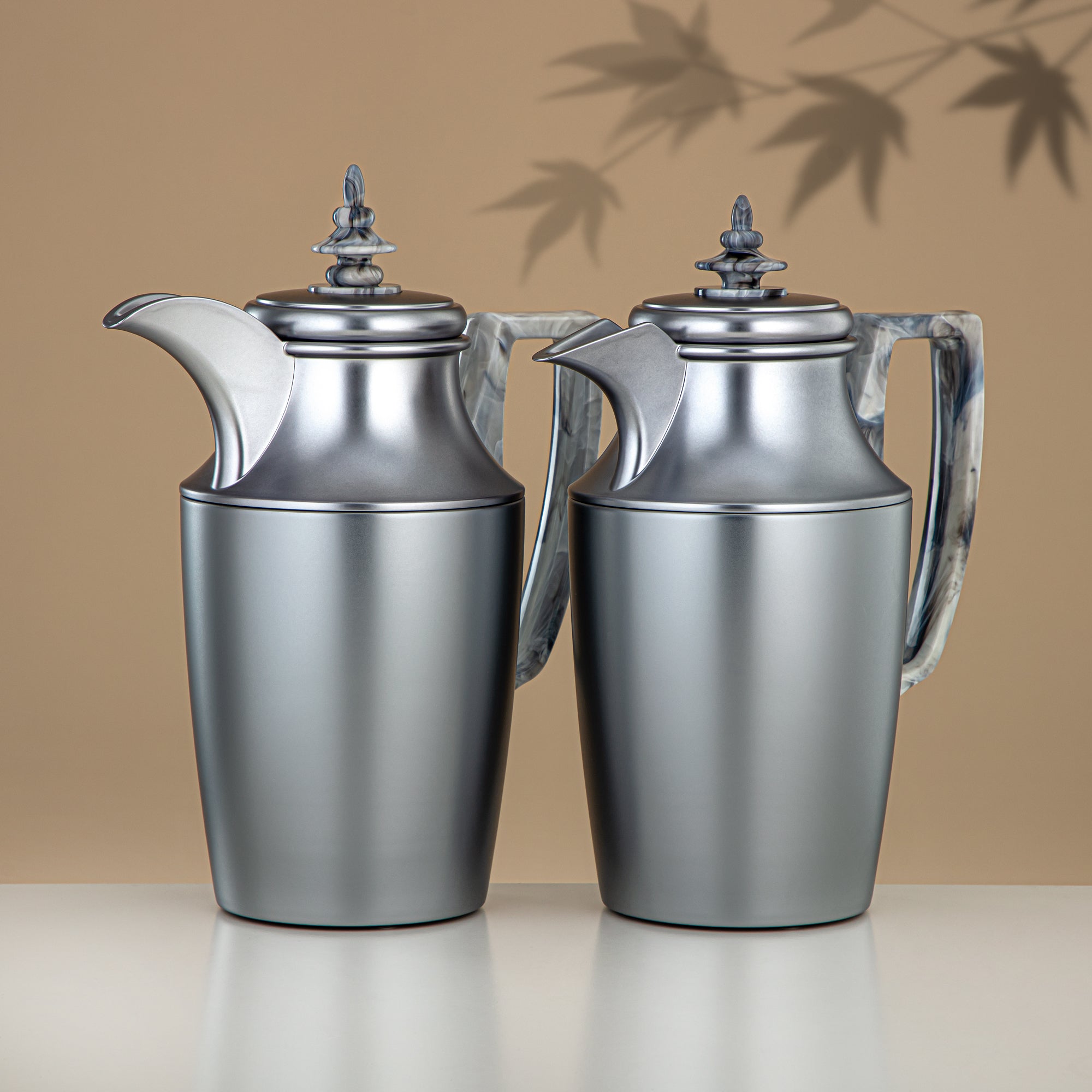 Almarjan Vacuum Flask Set, Push Button, 1L + 1L, Matt Silver (JBH10T/10C- M/S/S/M/S) - Tea & Coffee Vacuum Flask