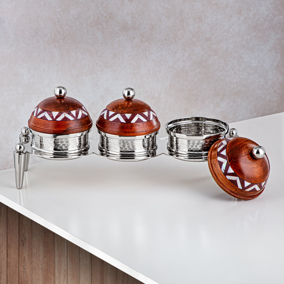 Almarjan 3 Part Candy Set Wood & Silver - MD-2107 C