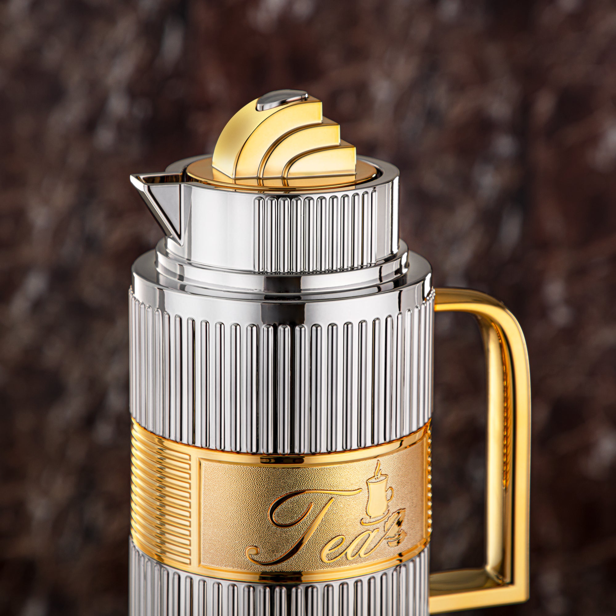 Almarjan Vacuum Flask Set, ABS, Push Button - 1L + 1L, Silver & Gold (OUD-SG) - Tea & Coffee