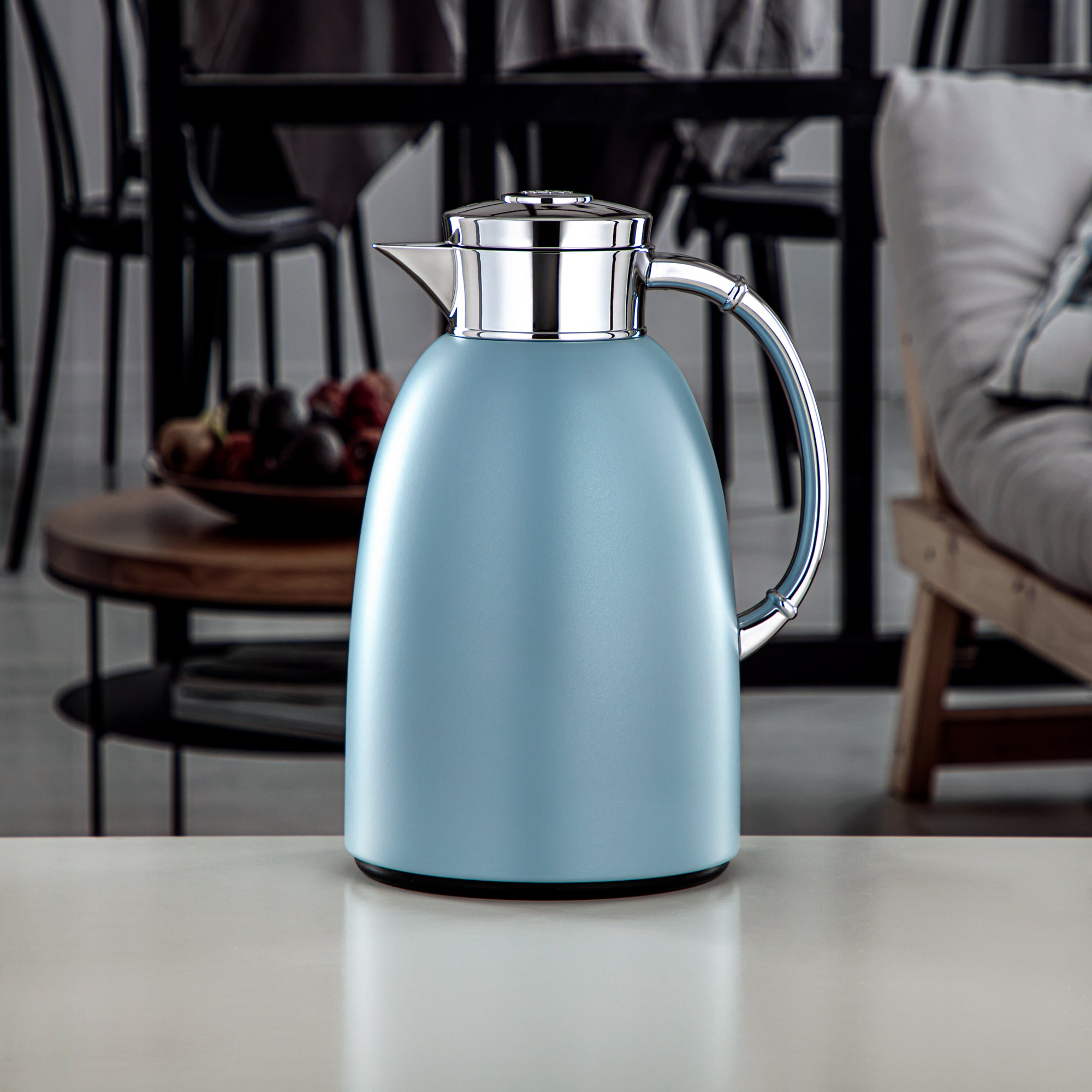 Almarjan Vacuum Flask 1.6L (QVC-1600Q406YZC) - Push Button, Light Blue | Modern Serveware