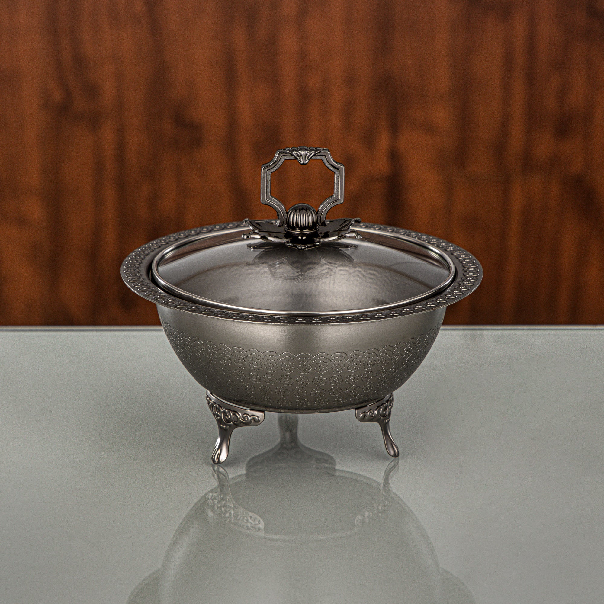 Almarjan Matt Black Date Bowl with Glass Cover – 18 CM