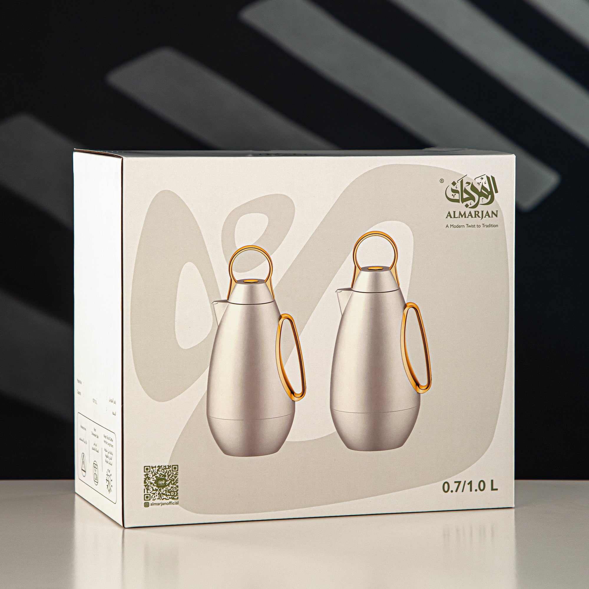 Almarjan Vacuum Flask Set ABS, White & Mirror Silver 1L + 1L (PBA-RWC) - For Modern Families