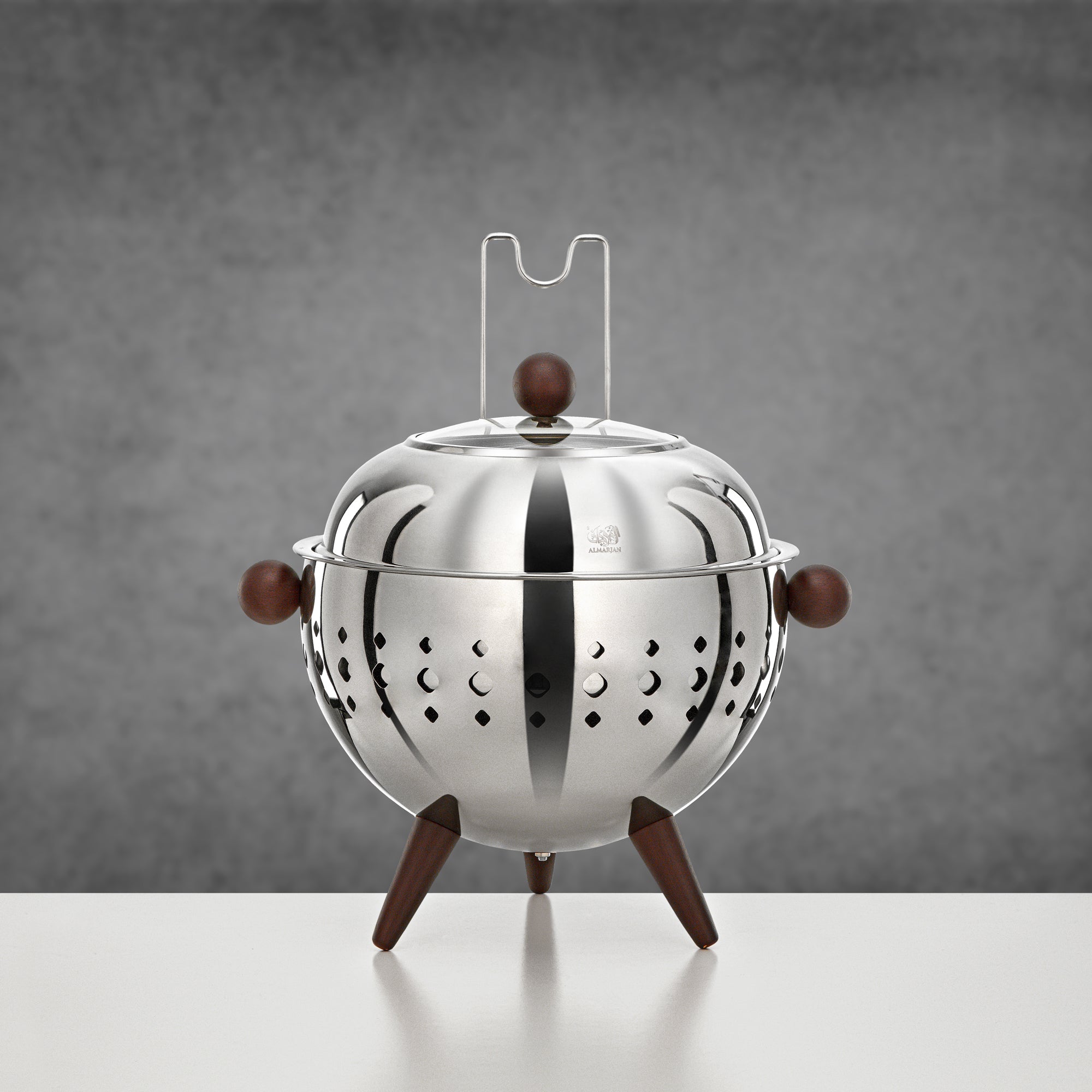 Almarjan Chafing Dish 3L Silver Mirror Polish with Dark Wood Handles