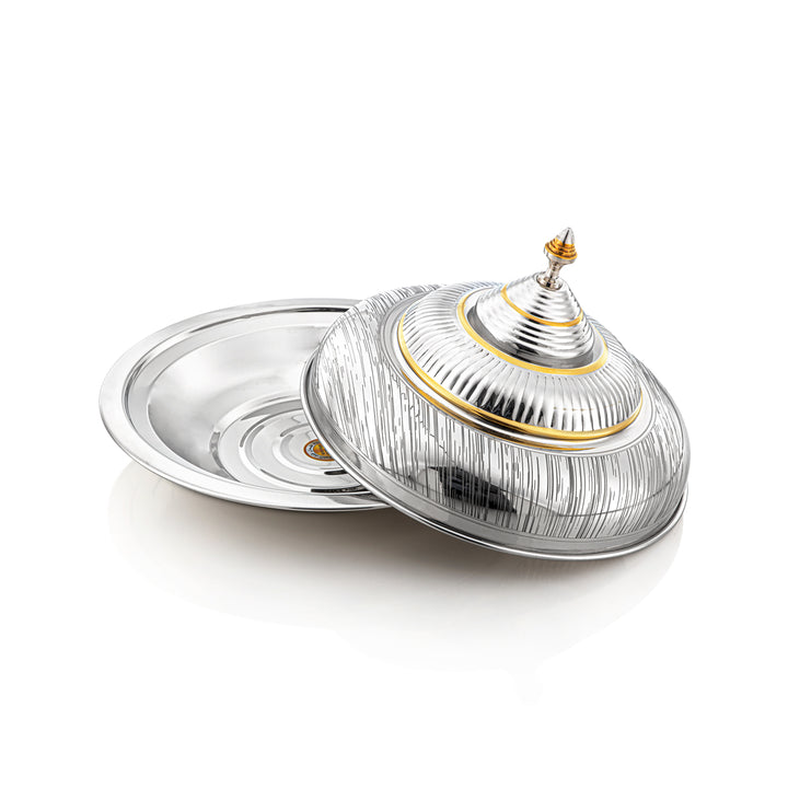 Almarjan 35 CM Tahani Collection Stainless Steel Koozy Tray Silver & Gold - H23EPG24