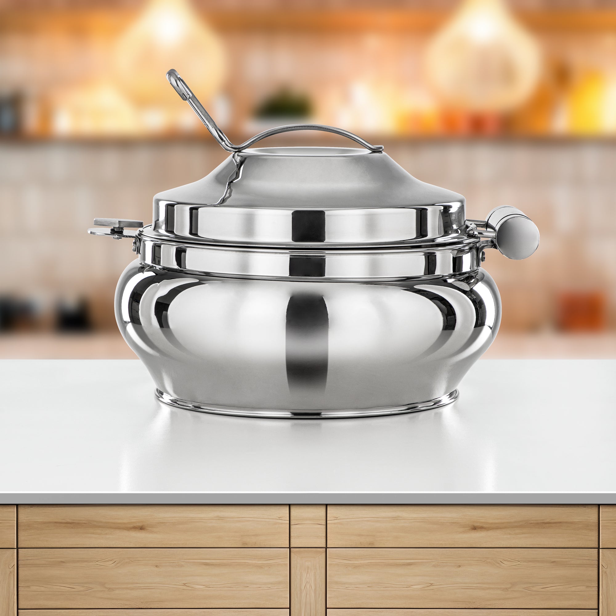 Almarjan Hot Pot Stainless Steel, Hydraulic Lid, 25CM (4800ML), Silver (H24P29) - Alarabia Collection