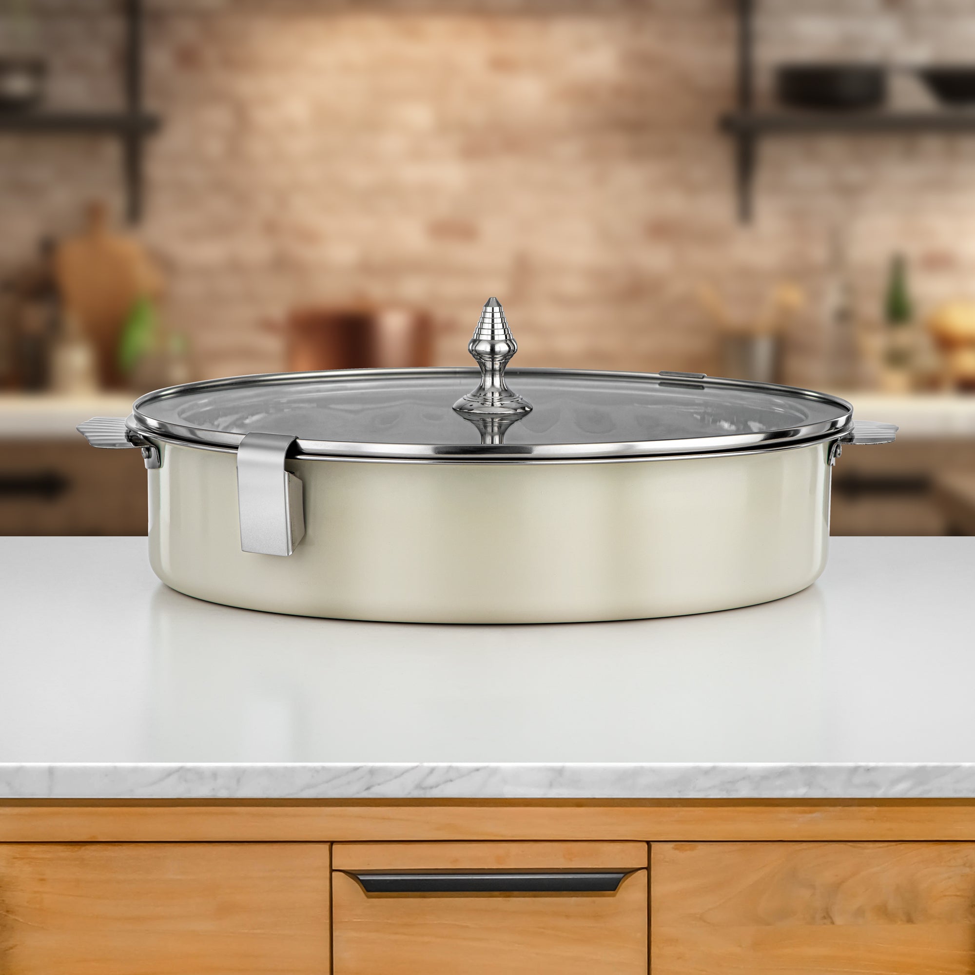 Almarjan Hot Pot Stainless Steel, 40CM (5500ML), Beige (H25SHF4) - Mandi Collection