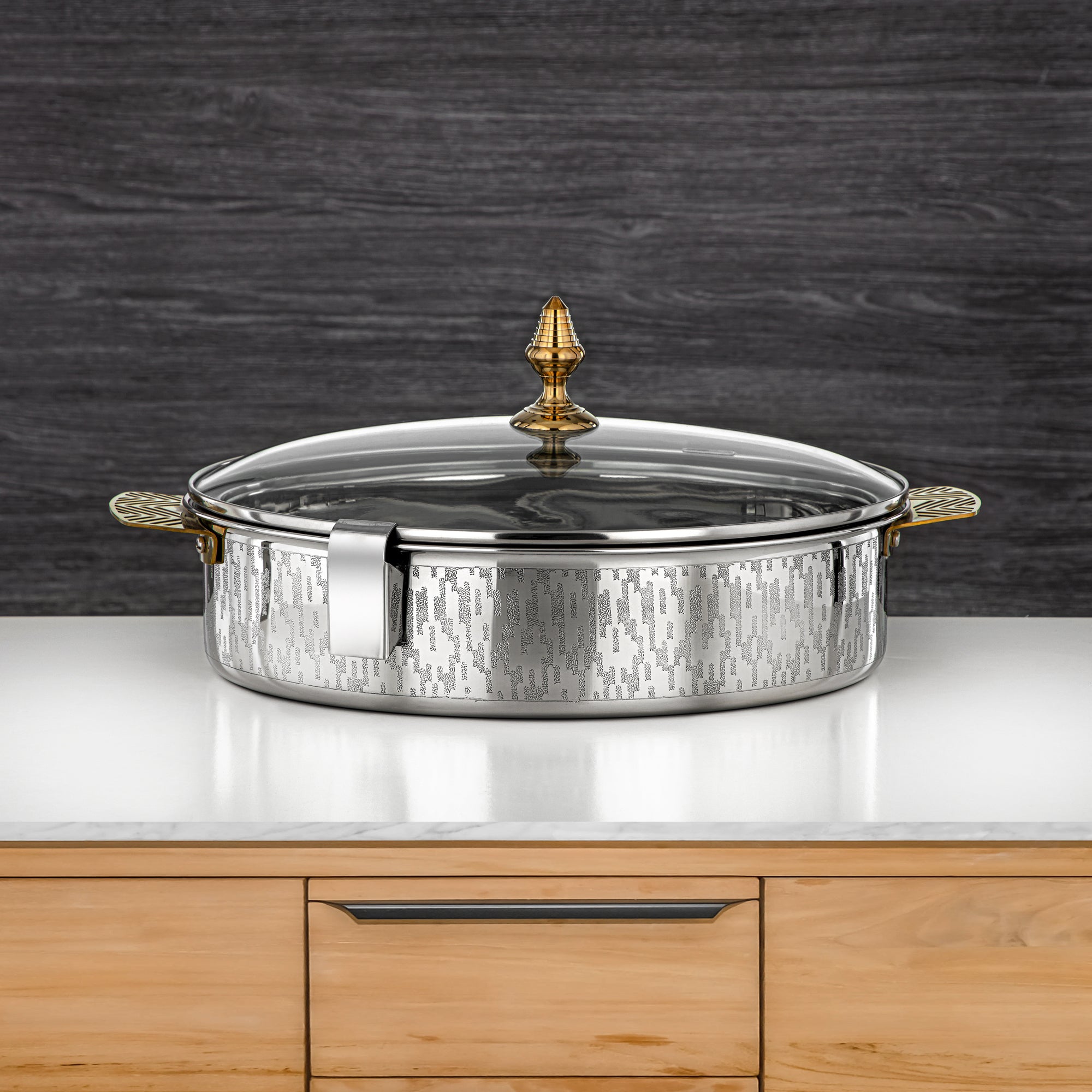 Almarjan Mandi Collection Hot Pot 35cm Silver & Gold