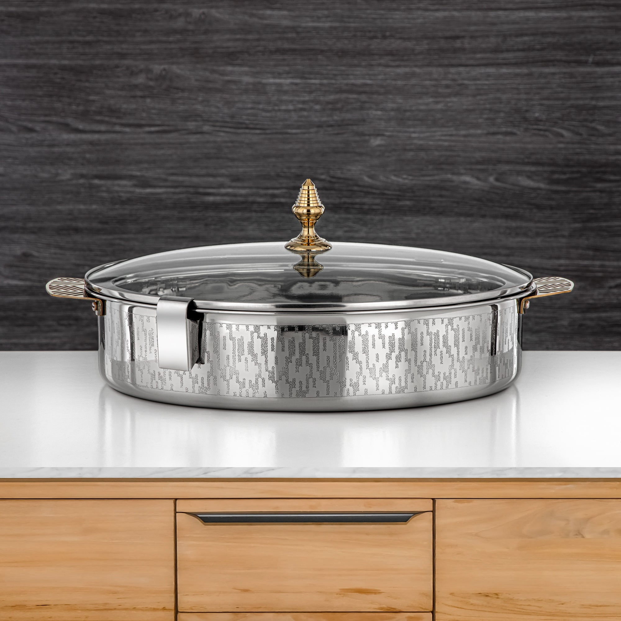 Almarjan Mandi Collection Hot Pot 40cm Silver & Gold