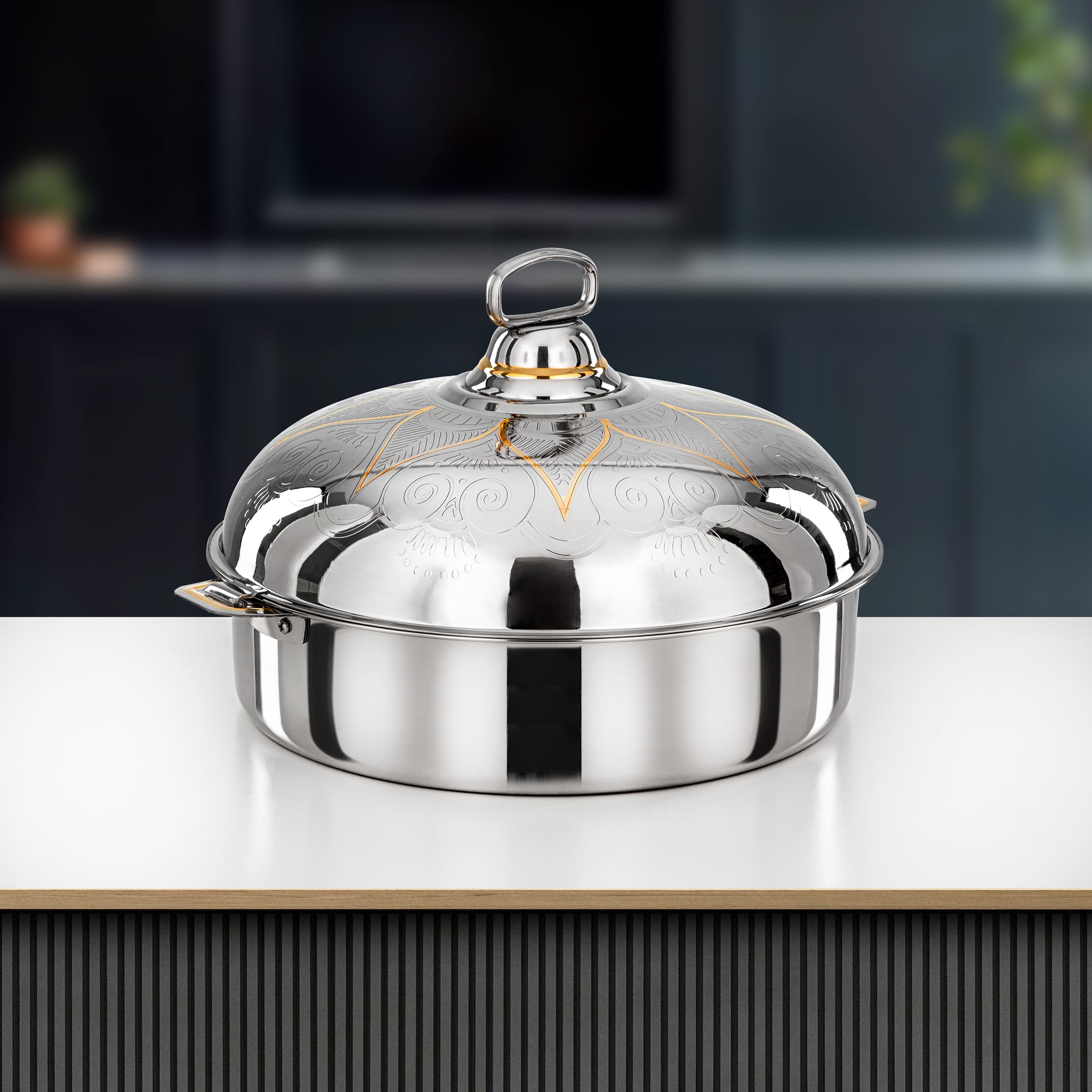 Almarjan Diwan Hot Pot 40cm Silver & Gold