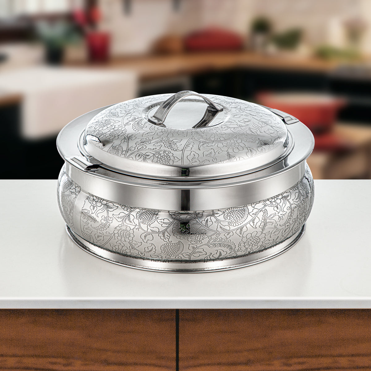Almarjan 3 Pieces Shamsa Hot Pot Set, Mirror Silver