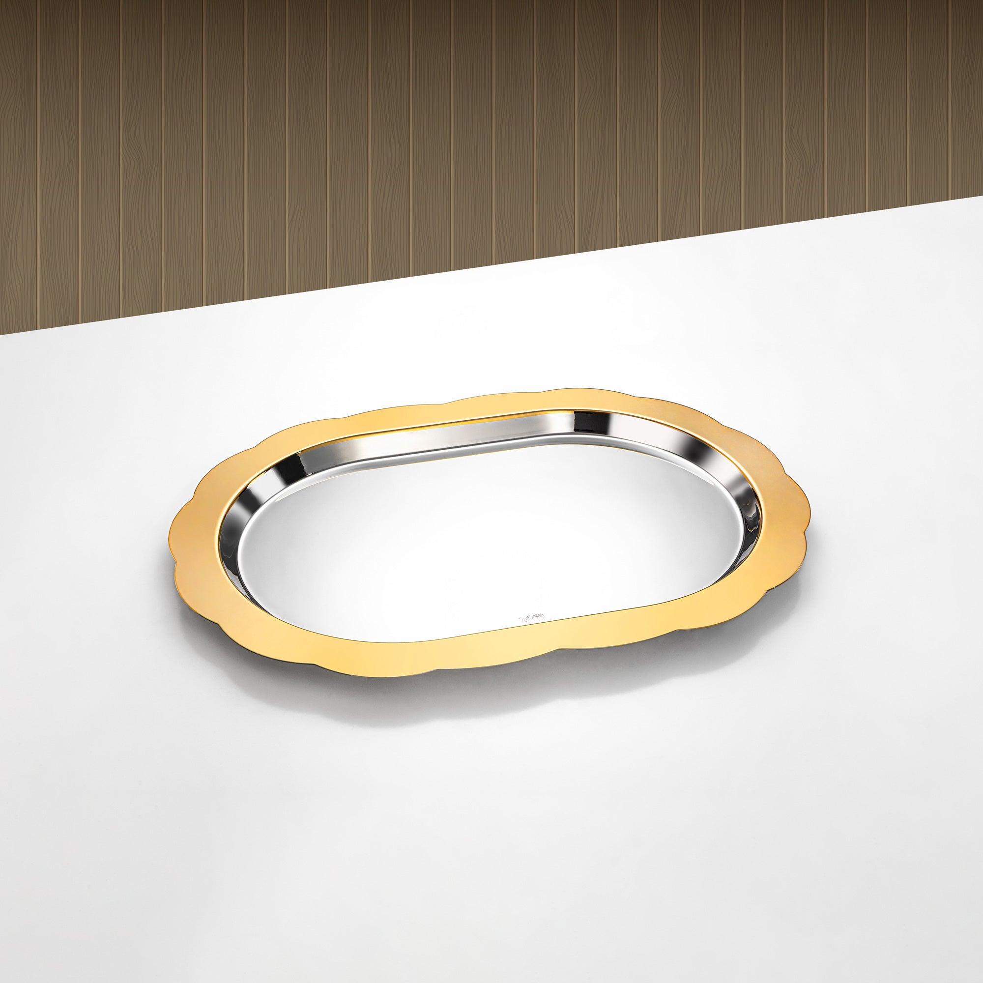 صينية تقديم بيضاوية المرجان جوني ٤٨ سم فضي وذهبي