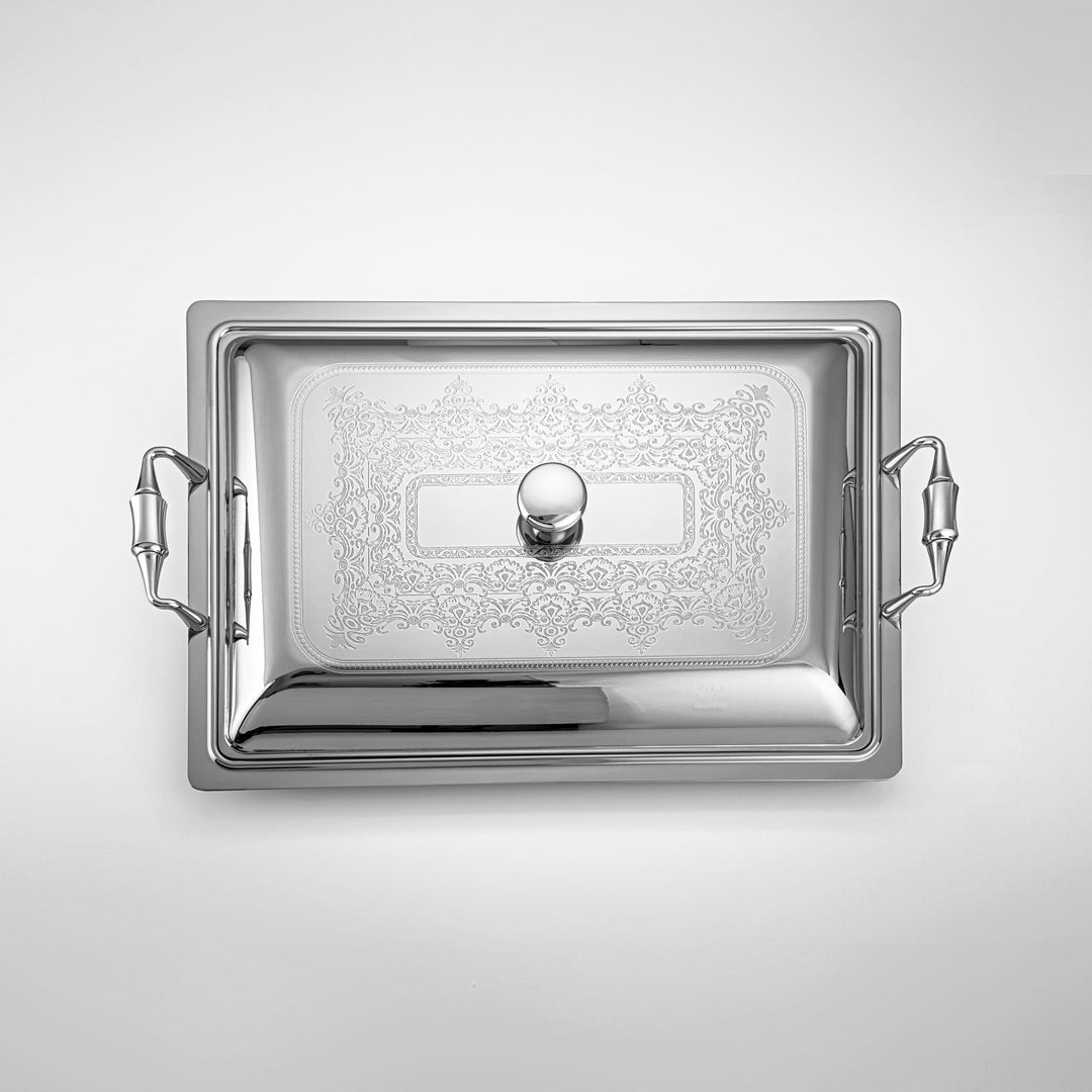 Almarjan 45 CM Teresa Collection Stainless Steel Rectangle Serving Tray With Cover Silver - STS2051231