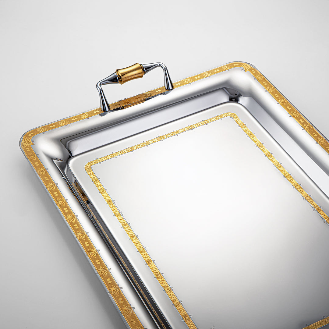 Almarjan 50 CM Crystal Collection Stainless Steel Serving Tray Silver & Gold - STS2051238