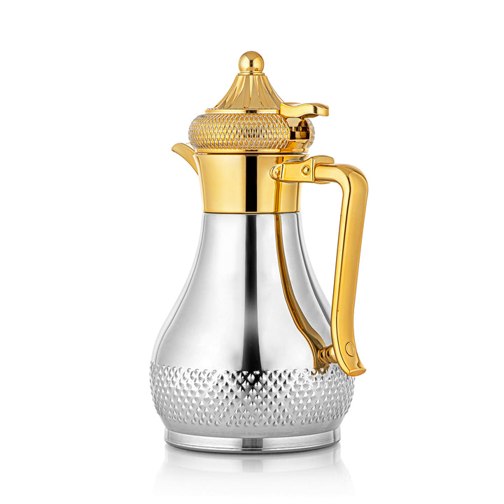 Almarjan 1 Liter Stainless Steel Vacuum Dallah Silver & Gold - SWT/D-100-CRG